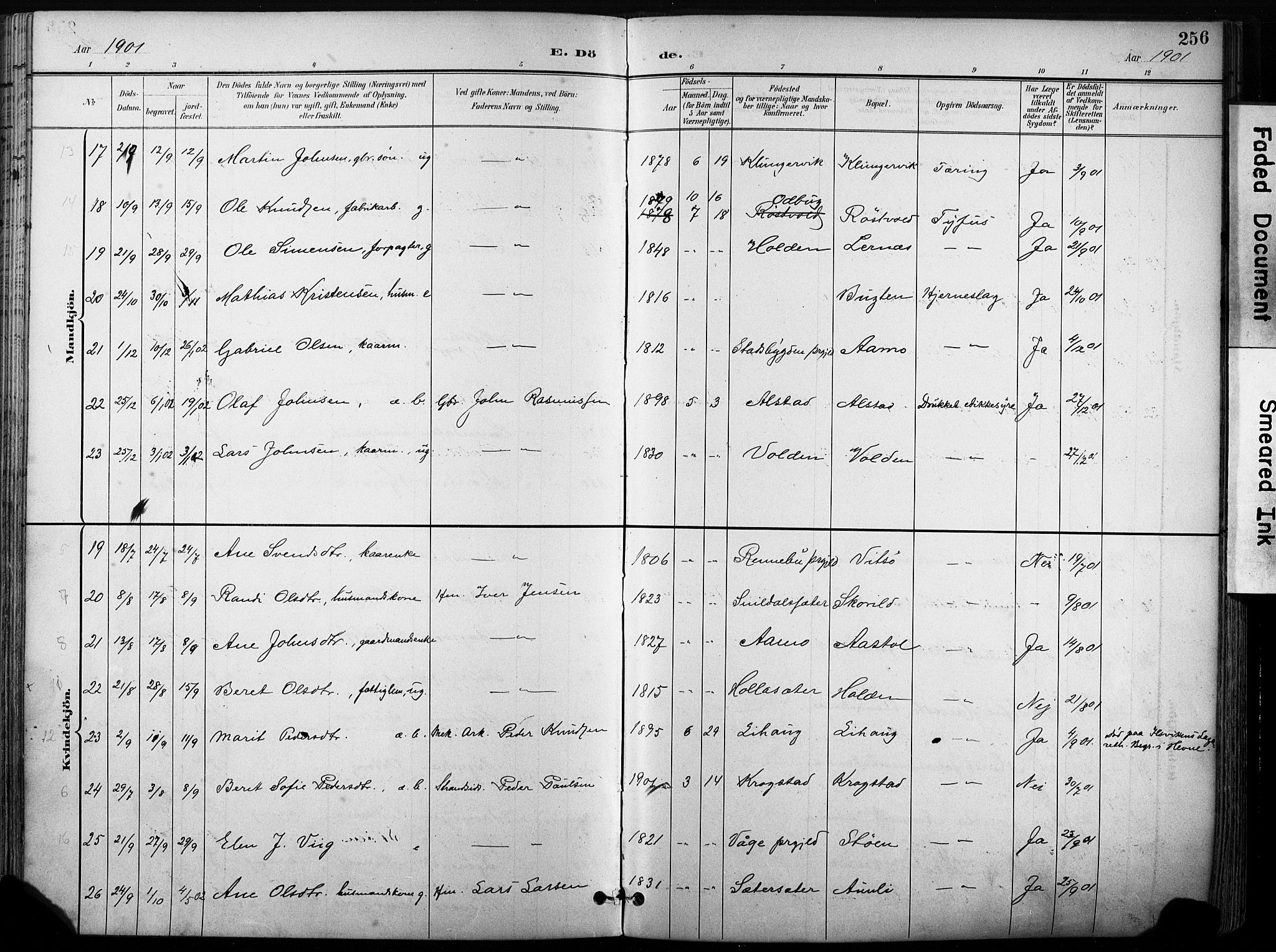 Ministerialprotokoller, klokkerbøker og fødselsregistre - Sør-Trøndelag, AV/SAT-A-1456/630/L0497: Parish register (official) no. 630A10, 1896-1910, p. 256