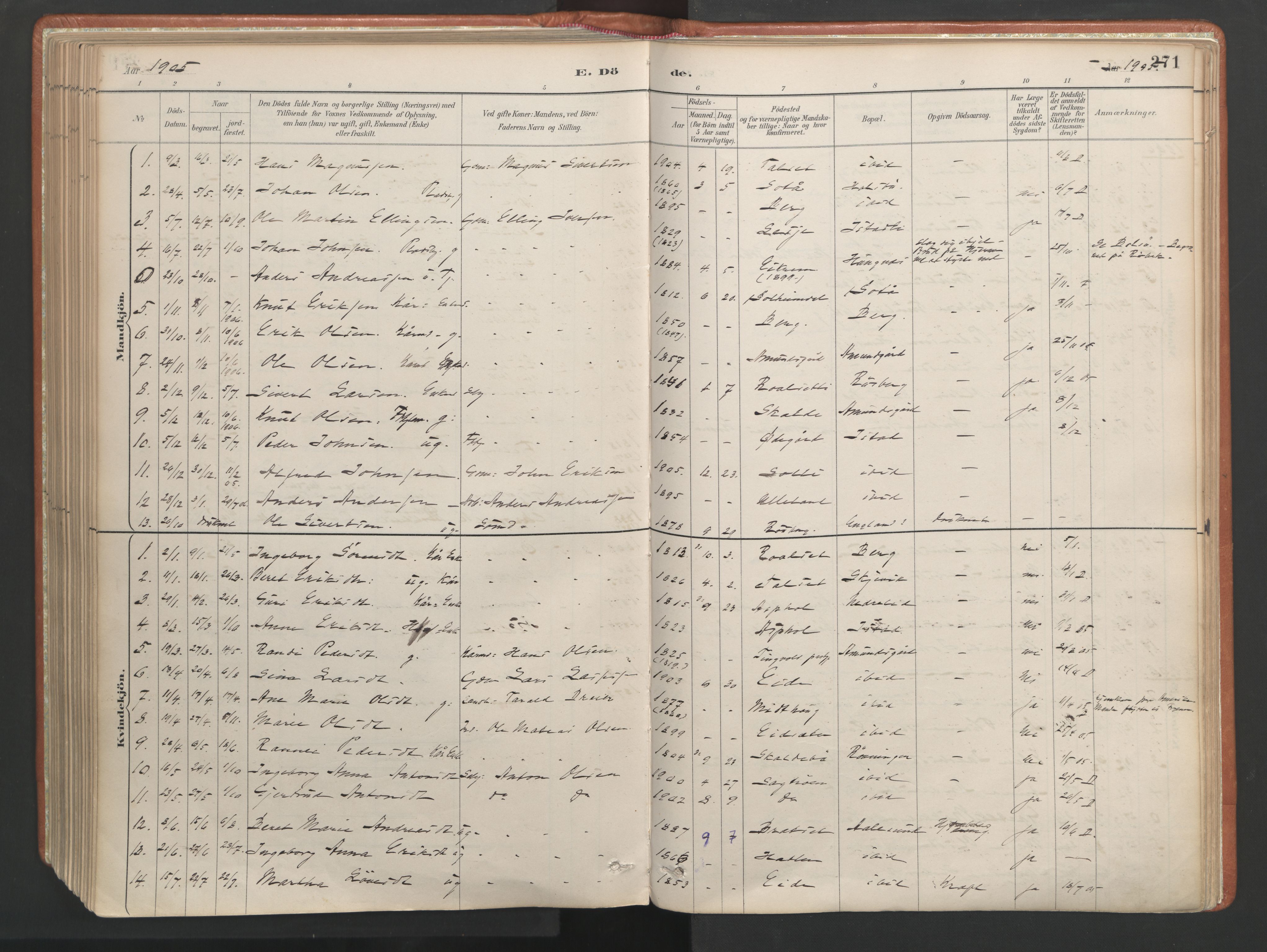 Ministerialprotokoller, klokkerbøker og fødselsregistre - Møre og Romsdal, AV/SAT-A-1454/557/L0682: Parish register (official) no. 557A04, 1887-1970, p. 271