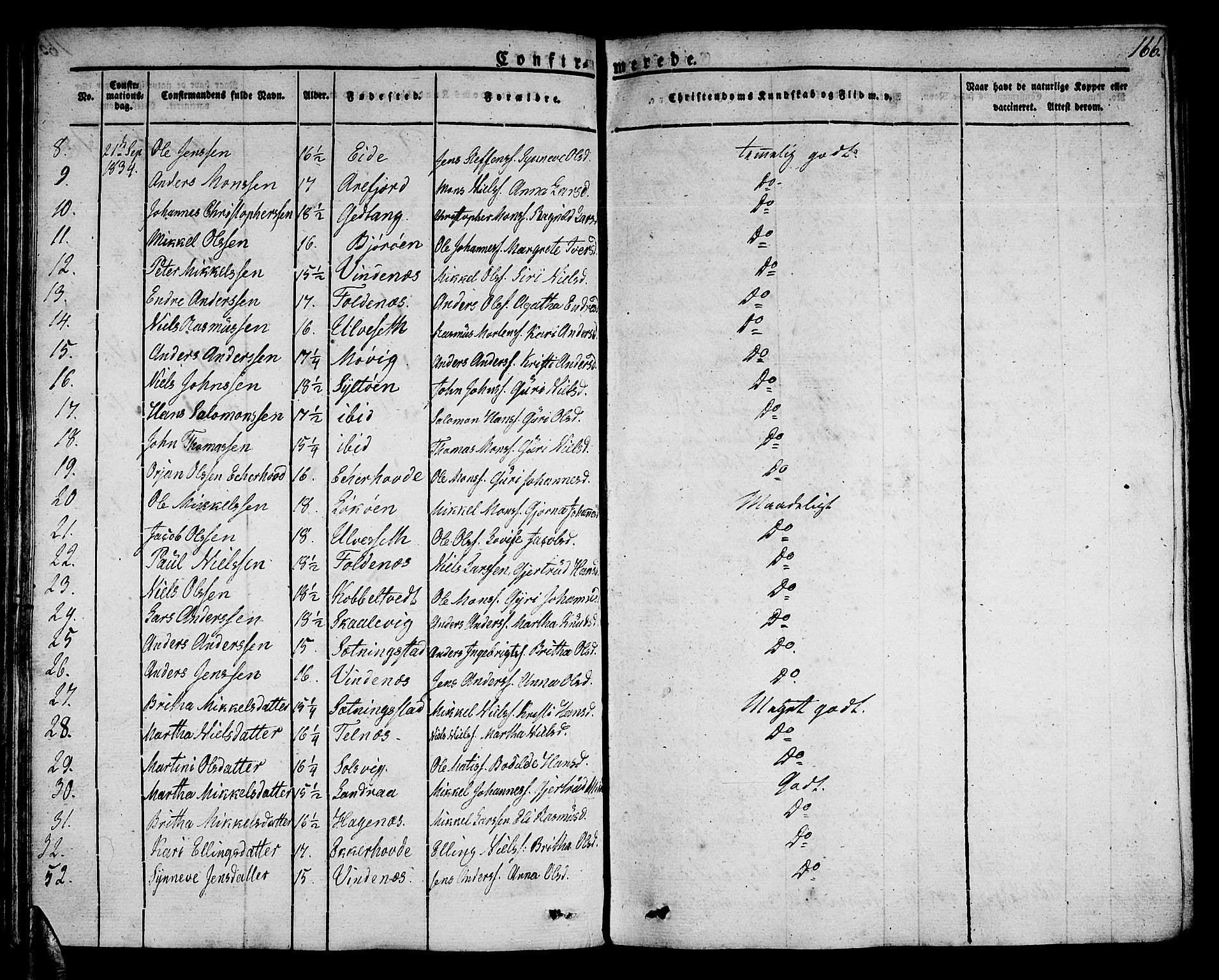 Sund sokneprestembete, AV/SAB-A-99930: Parish register (official) no. A 12, 1825-1835, p. 166