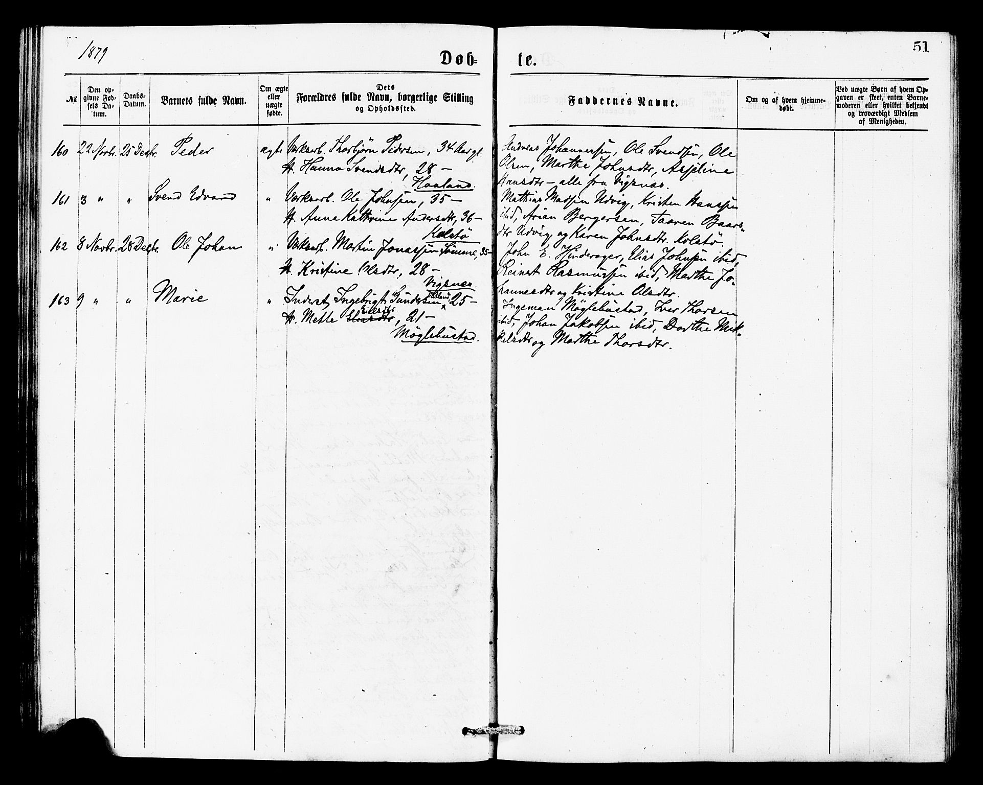 Avaldsnes sokneprestkontor, AV/SAST-A -101851/H/Ha/Haa/L0013: Parish register (official) no. A 13, 1876-1879, p. 51