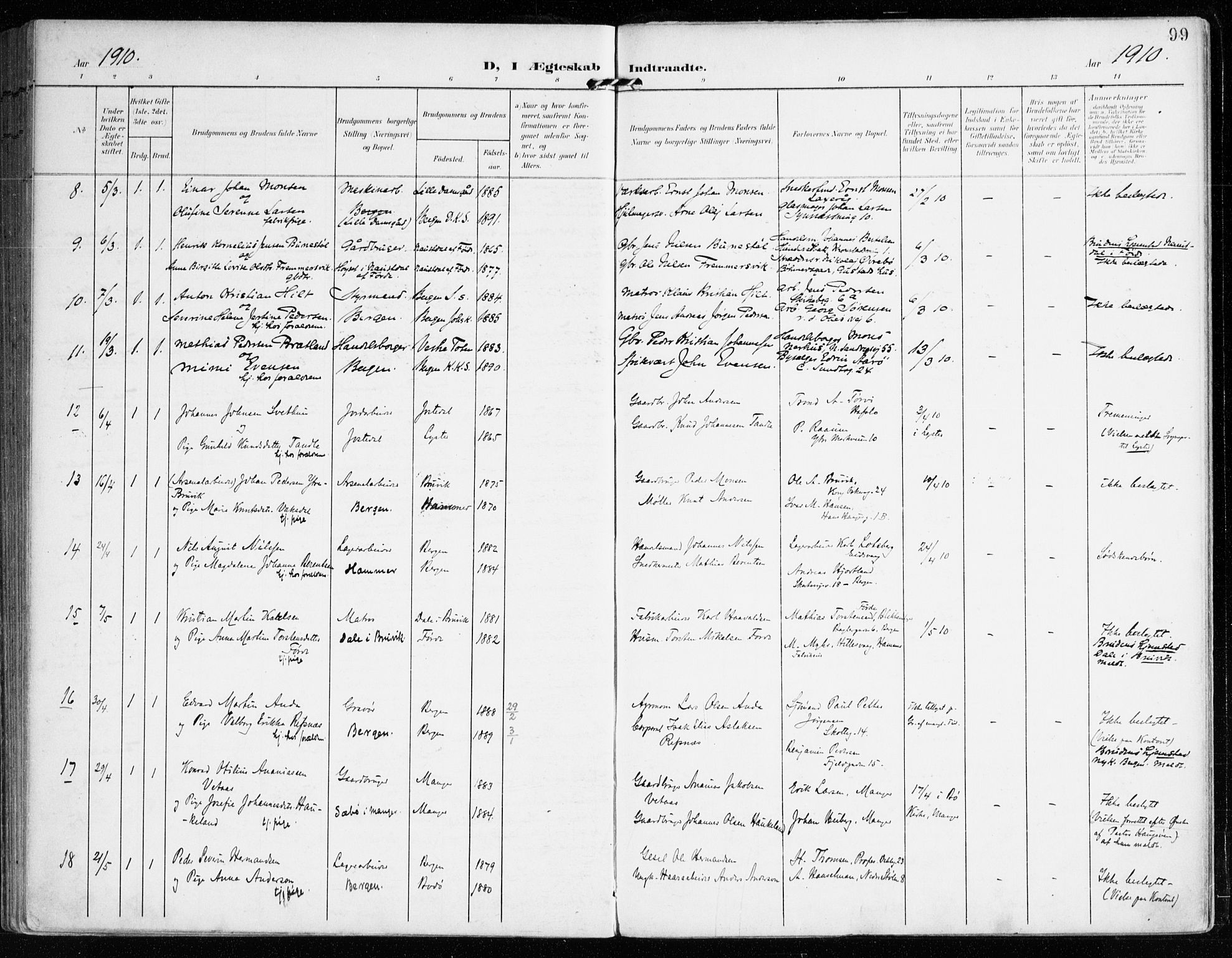 Mariakirken Sokneprestembete, AV/SAB-A-76901/H/Haa/L0014: Parish register (official) no. C 2, 1900-1916, p. 99