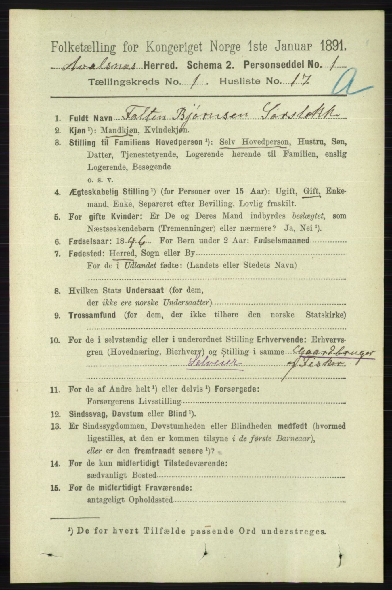 RA, 1891 census for 1147 Avaldsnes, 1891, p. 250