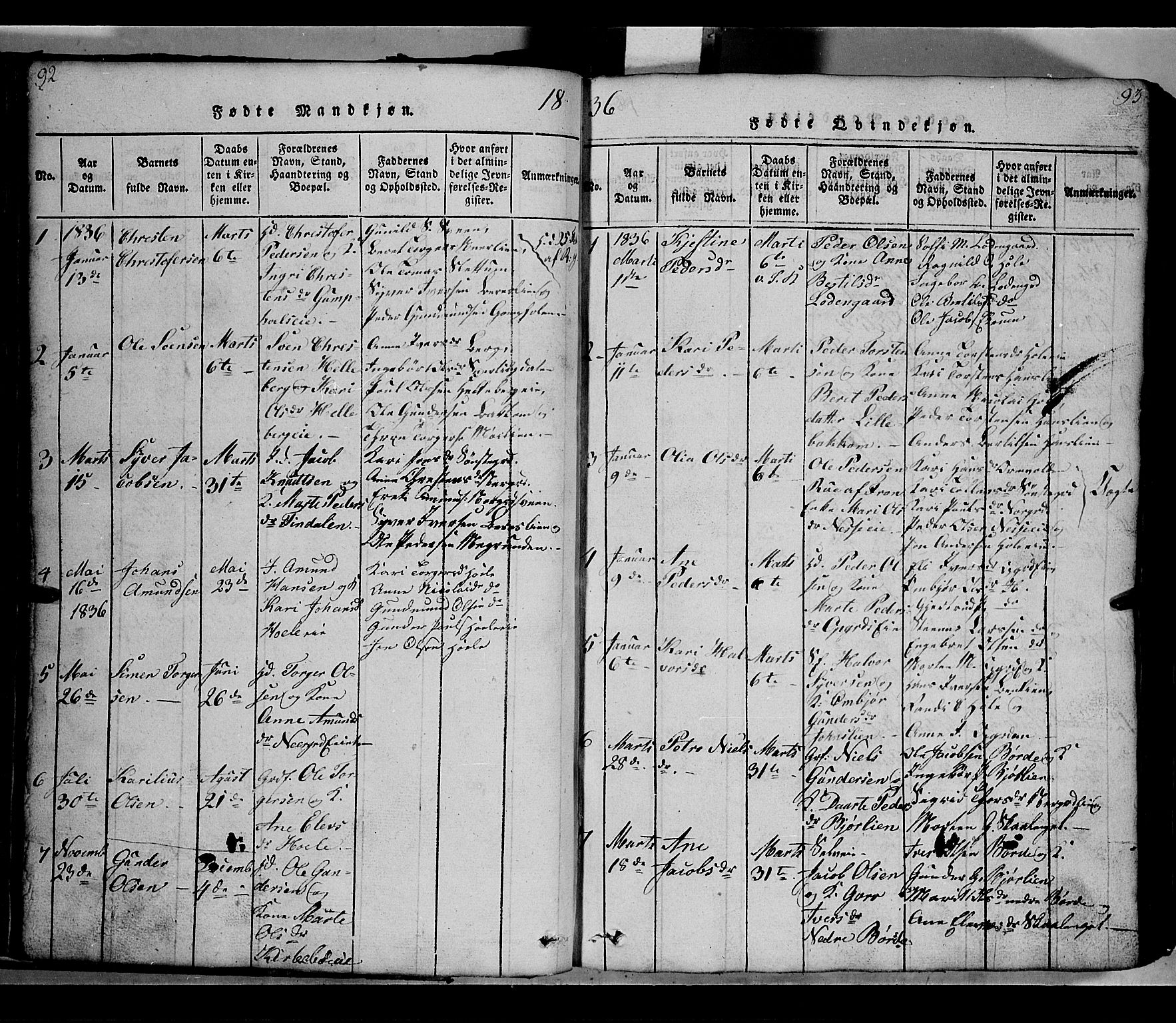 Gausdal prestekontor, SAH/PREST-090/H/Ha/Hab/L0002: Parish register (copy) no. 2, 1818-1874, p. 92-93