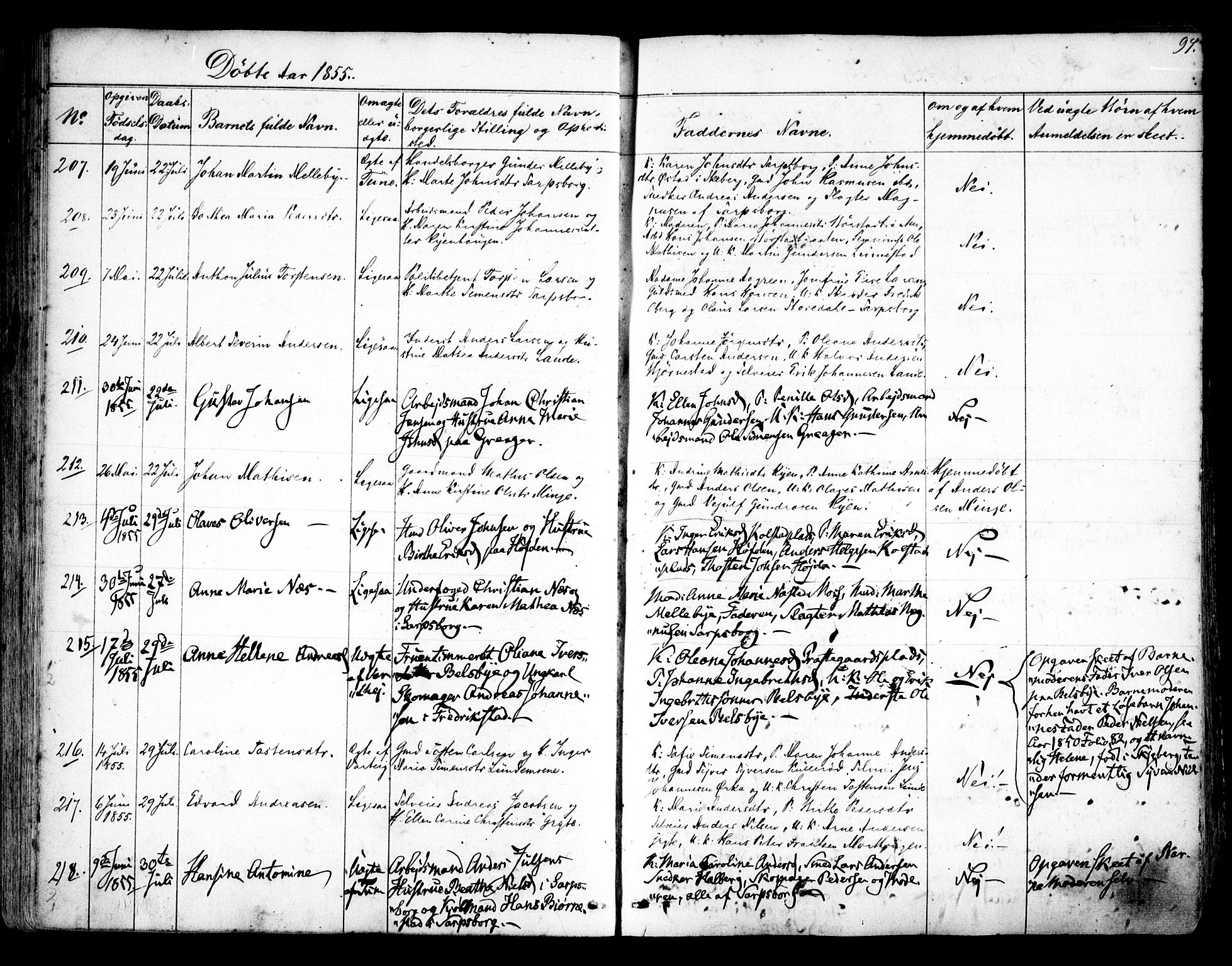 Tune prestekontor Kirkebøker, SAO/A-2007/F/Fa/L0011: Parish register (official) no. 11, 1852-1856, p. 97