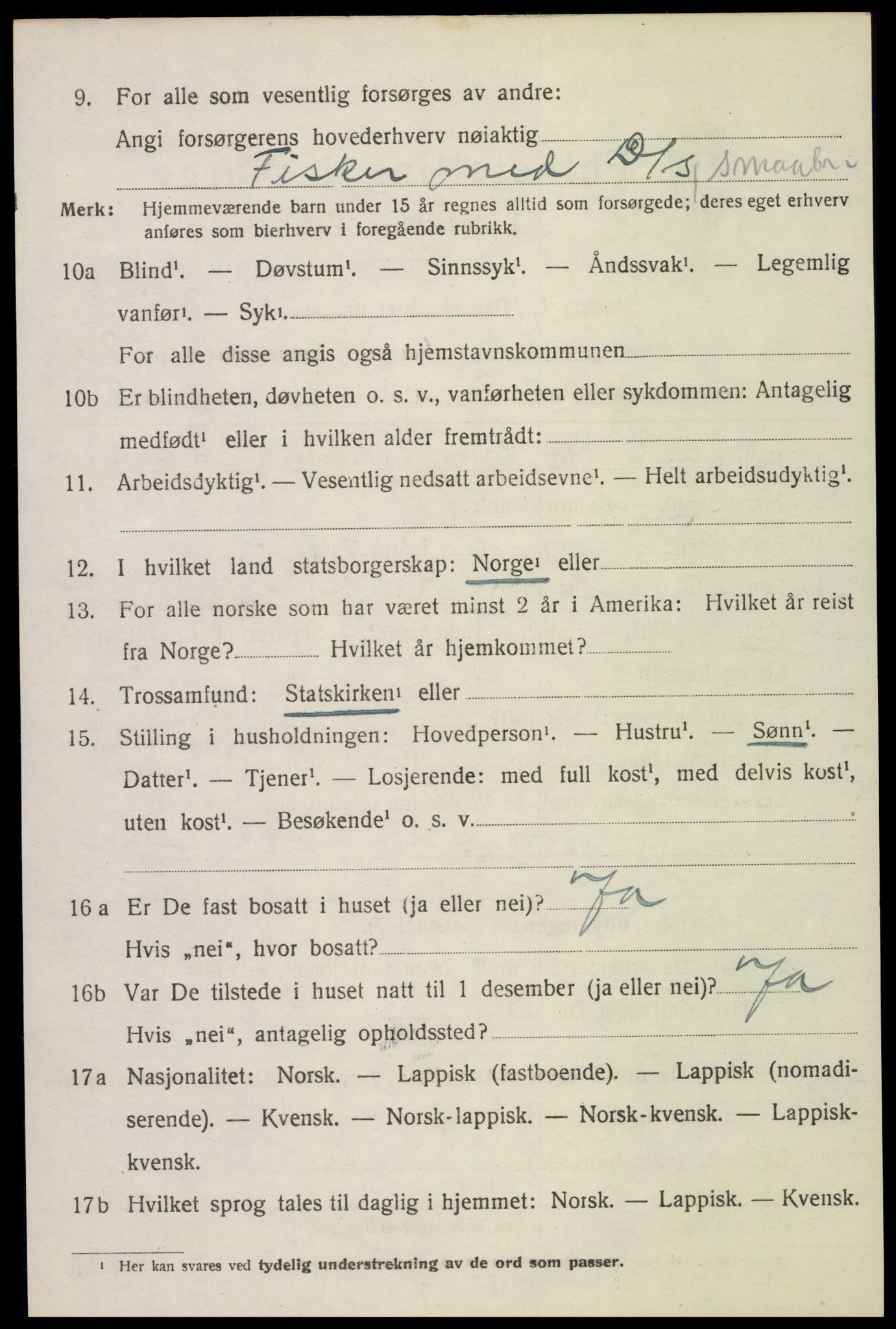 SAT, 1920 census for Sortland, 1920, p. 3555