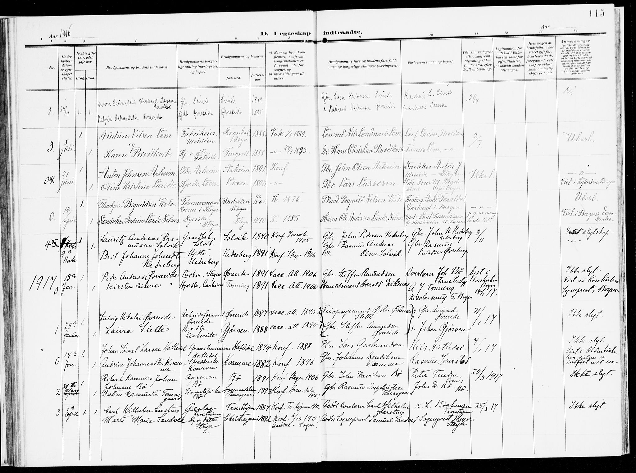 Stryn Sokneprestembete, AV/SAB-A-82501: Parish register (official) no. B 2, 1908-1936, p. 115