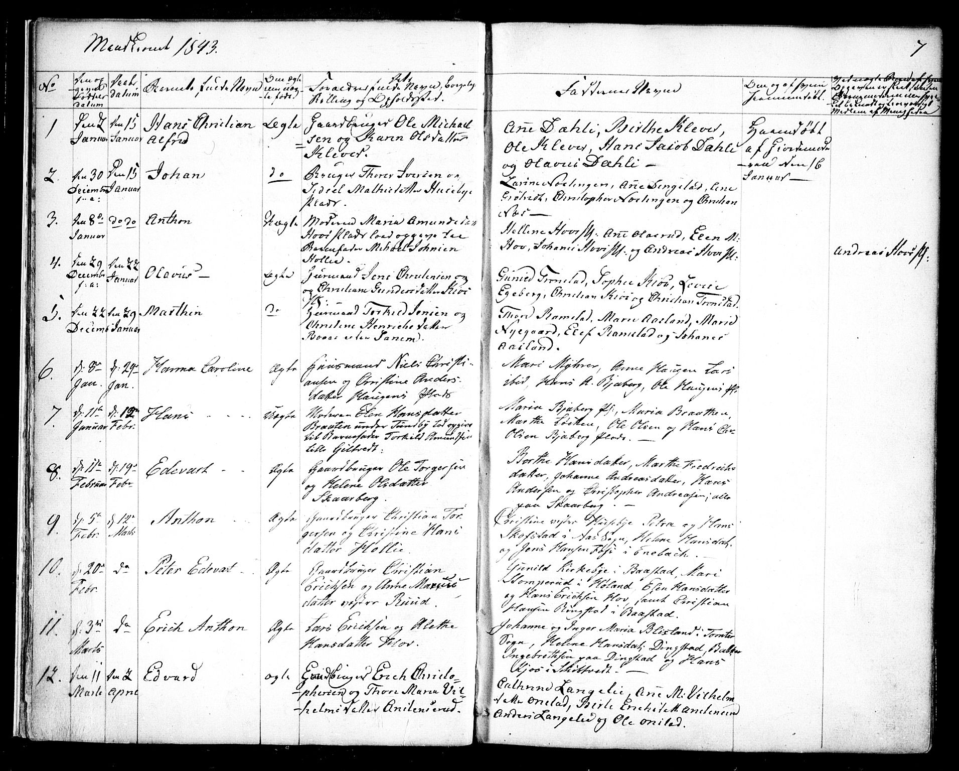 Spydeberg prestekontor Kirkebøker, SAO/A-10924/F/Fa/L0005: Parish register (official) no. I 5, 1842-1862, p. 7
