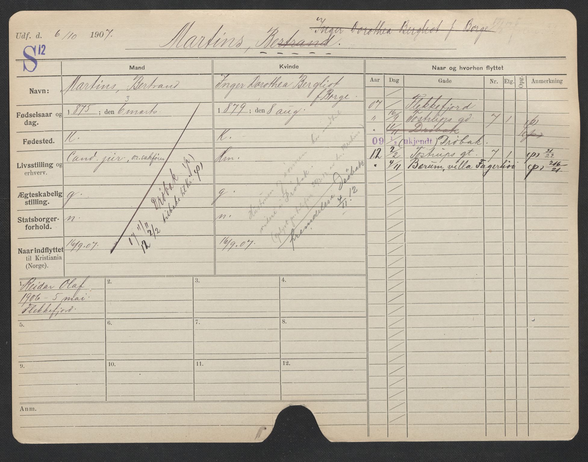 Oslo folkeregister, Registerkort, AV/SAO-A-11715/F/Fa/Fac/L0007: Menn, 1906-1914, p. 525a