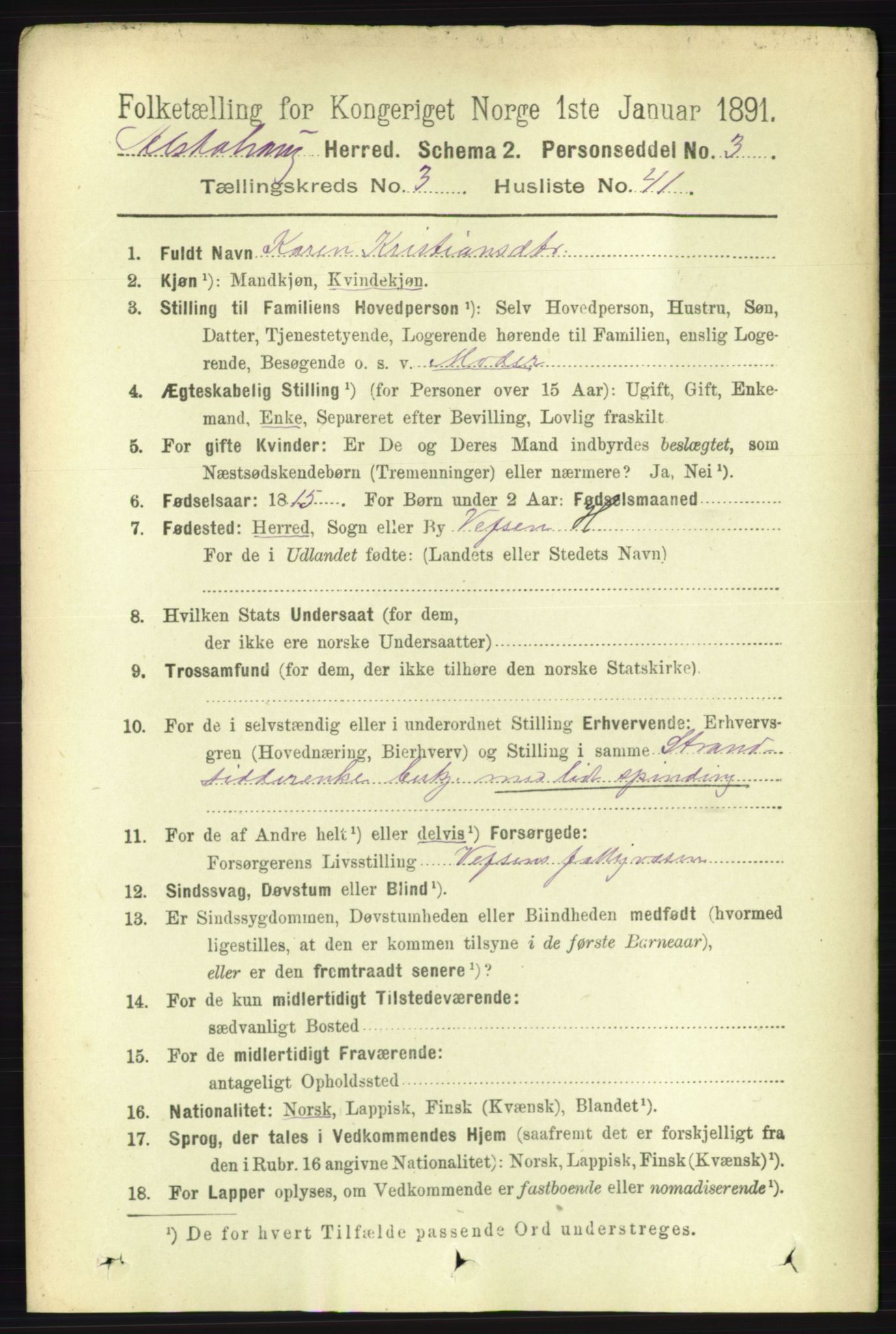 RA, 1891 census for 1820 Alstahaug, 1891, p. 1358