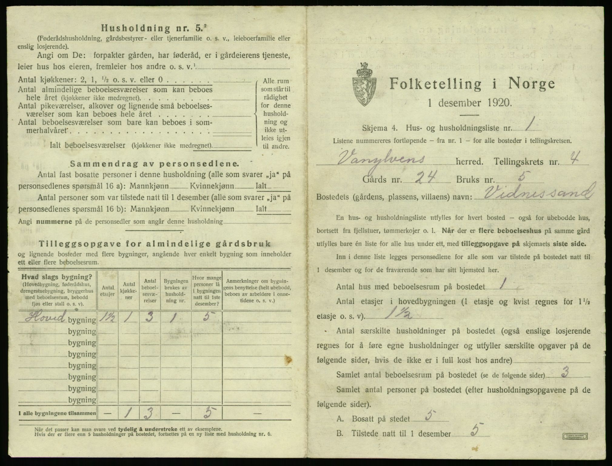 SAT, 1920 census for Vanylven, 1920, p. 299