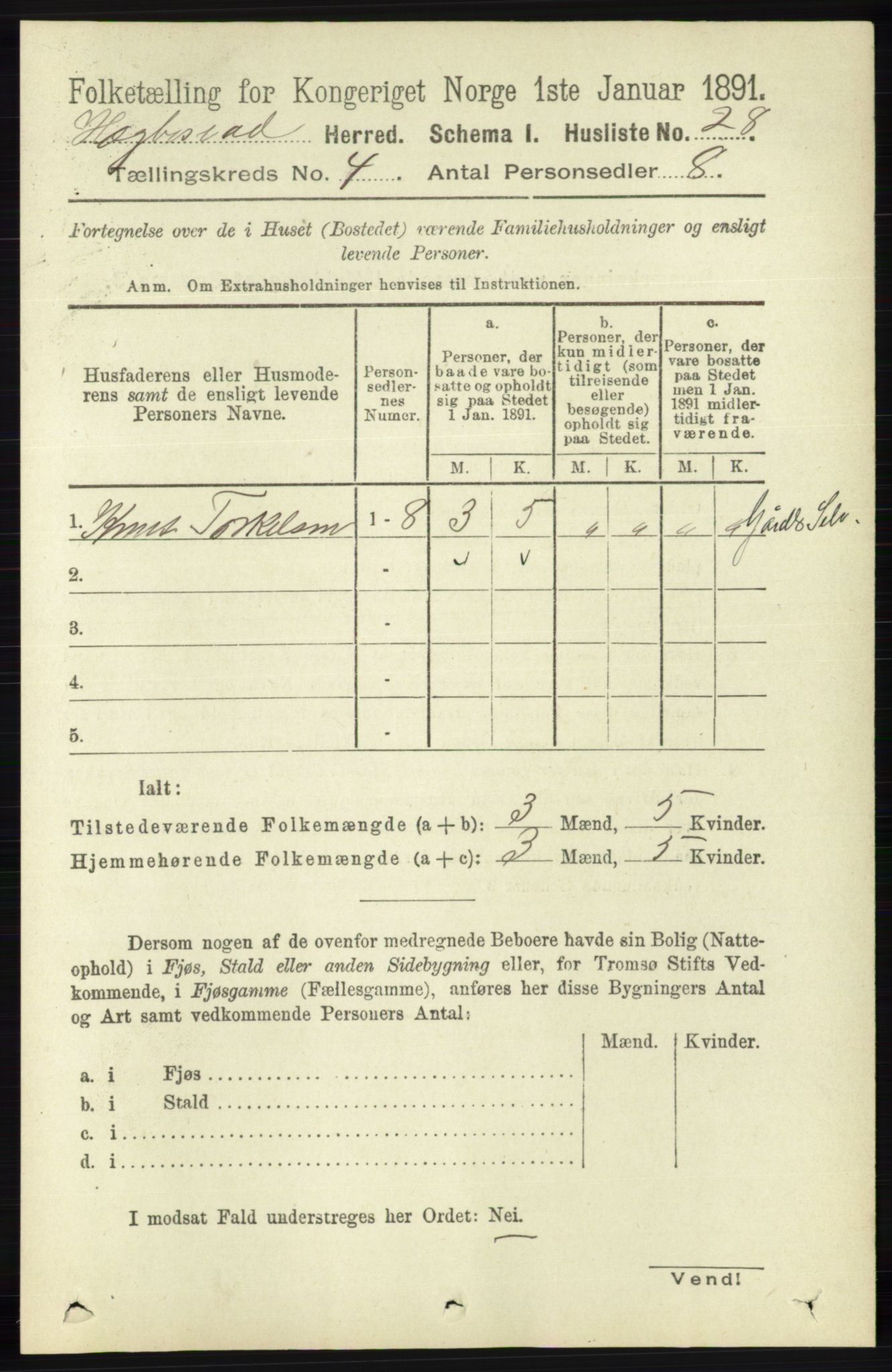 RA, 1891 census for 1034 Hægebostad, 1891, p. 1172