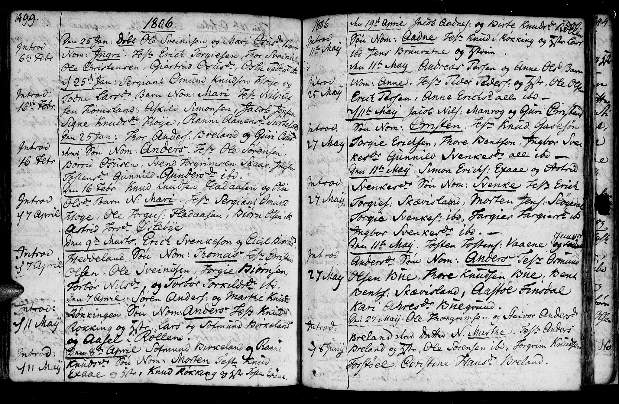 Holum sokneprestkontor, SAK/1111-0022/F/Fa/Fac/L0001: Parish register (official) no. A 1, 1773-1820, p. 499-500