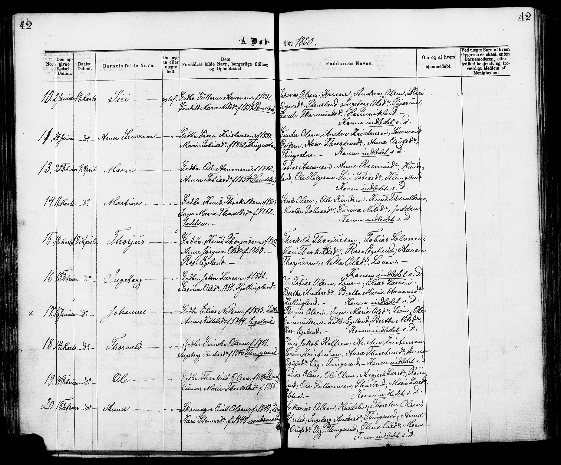 Hægebostad sokneprestkontor, AV/SAK-1111-0024/F/Fa/Faa/L0005: Parish register (official) no. A 5, 1864-1886, p. 42