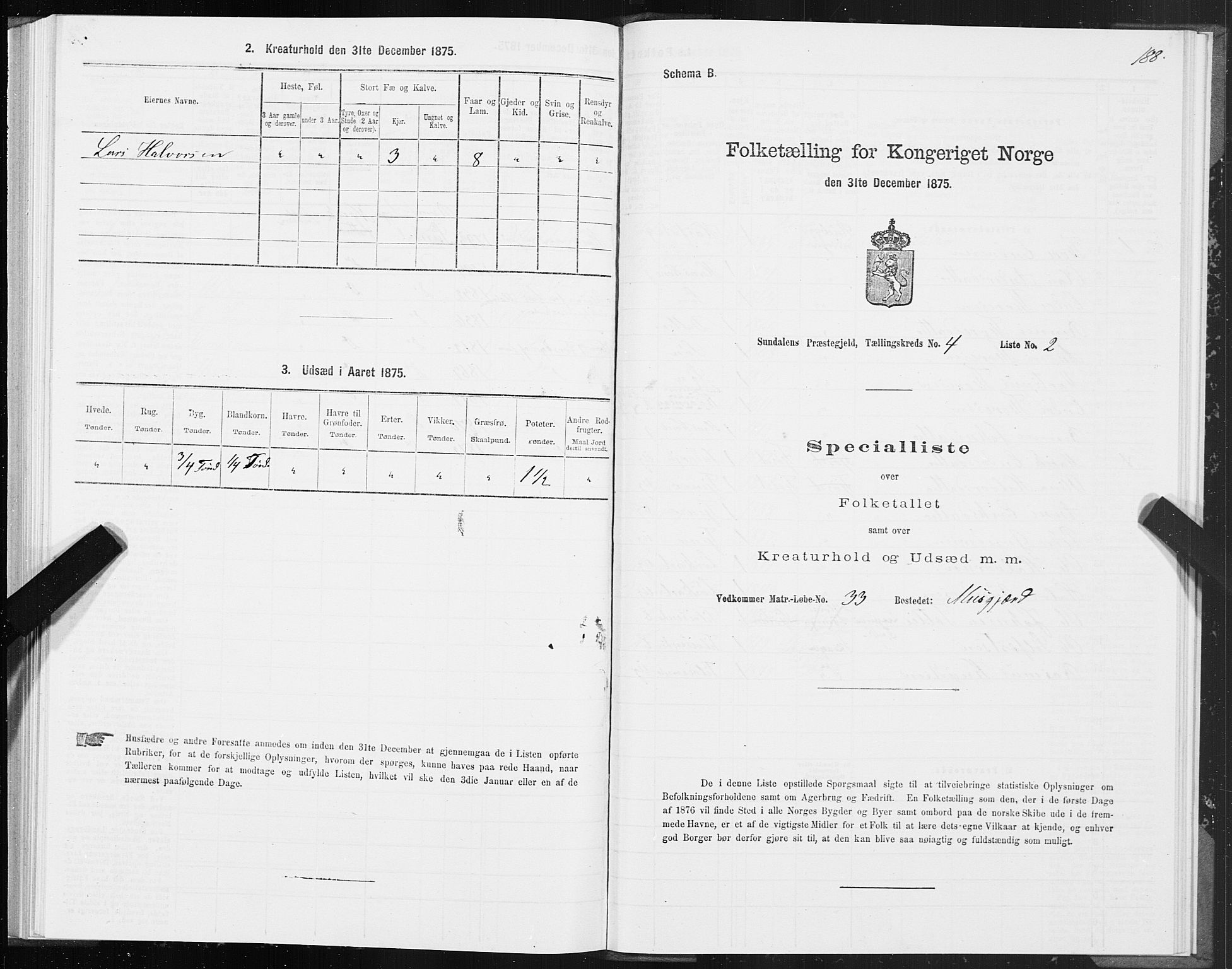 SAT, 1875 census for 1563P Sunndal, 1875, p. 1188