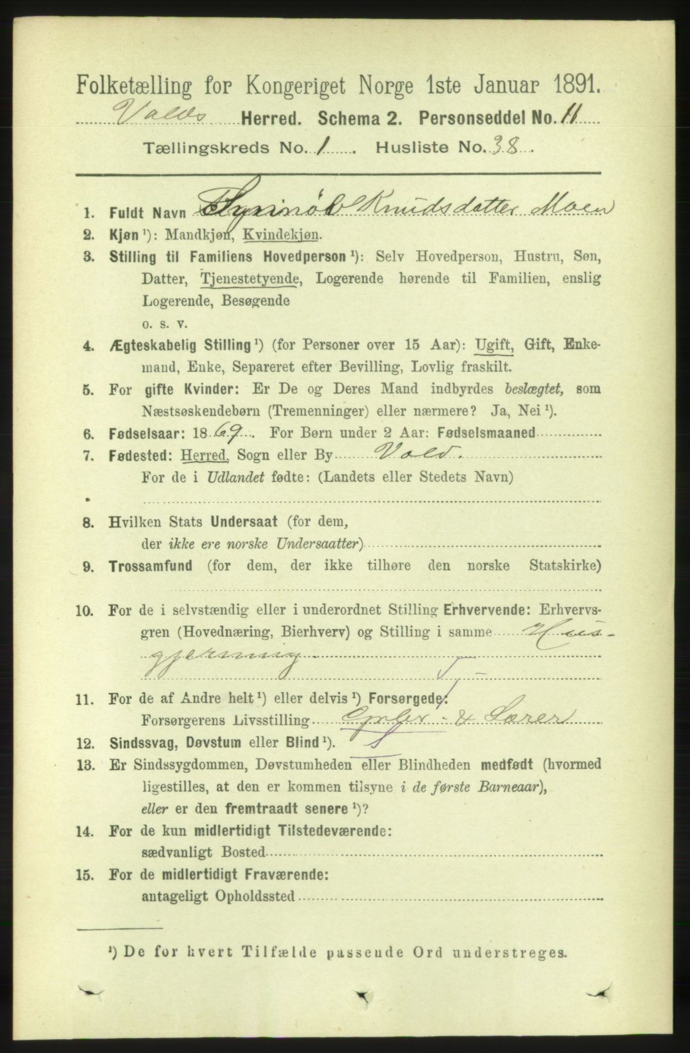 RA, 1891 census for 1537 Voll, 1891, p. 316