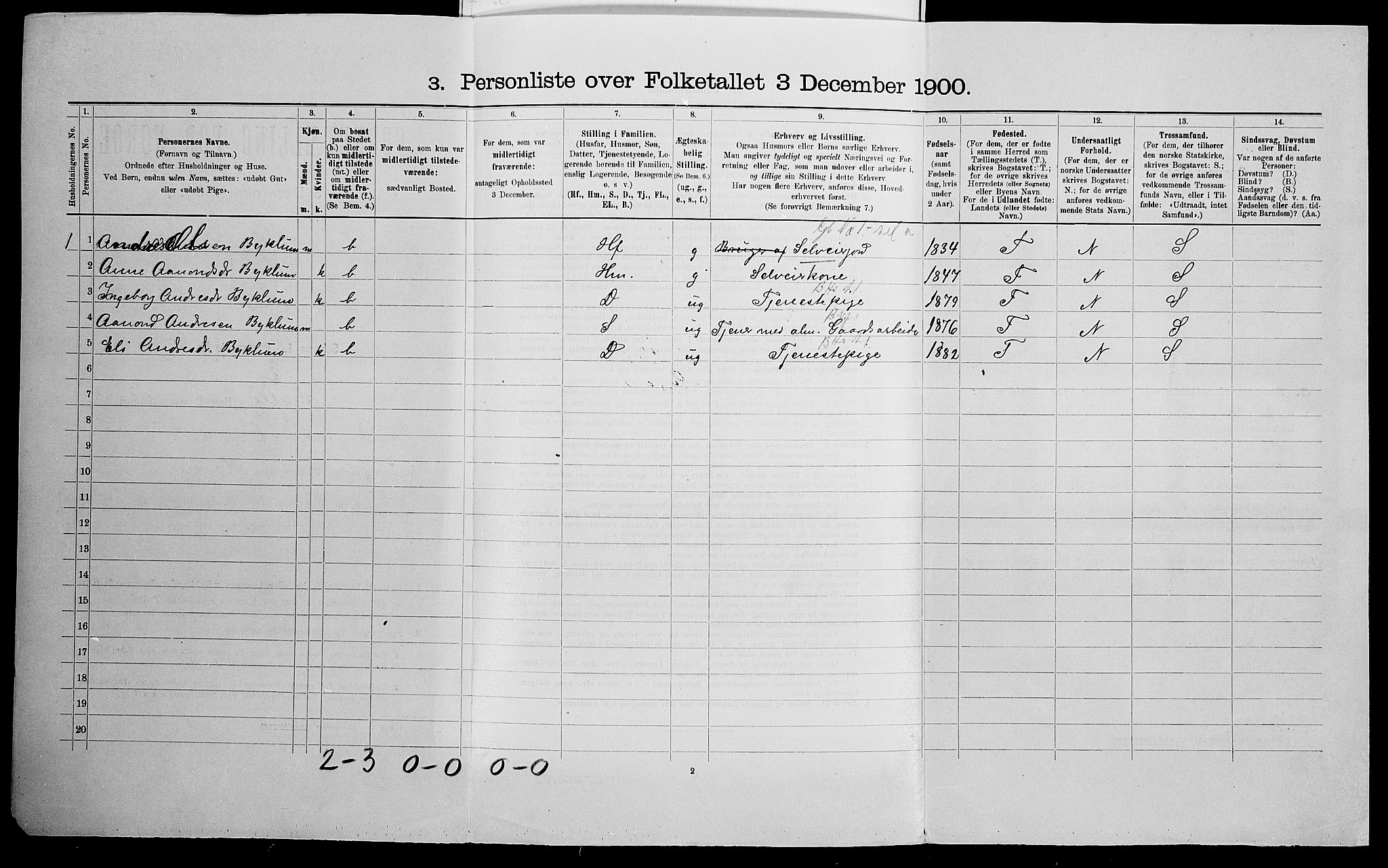SAK, 1900 census for Valle, 1900, p. 232