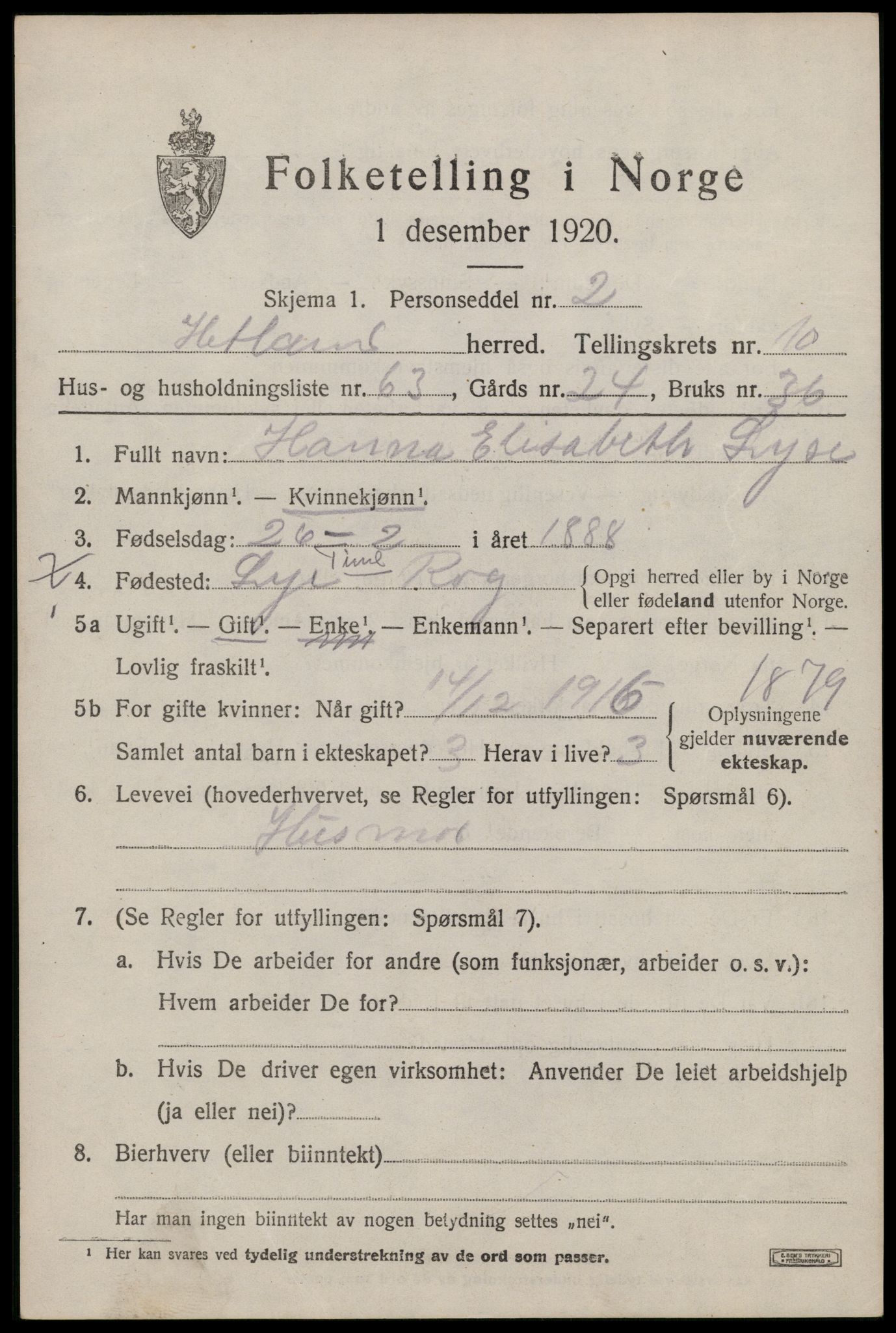 SAST, 1920 census for Hetland, 1920, p. 19801