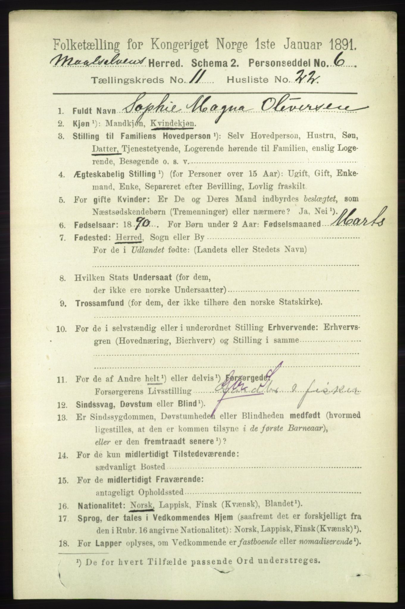 RA, 1891 census for 1924 Målselv, 1891, p. 3418