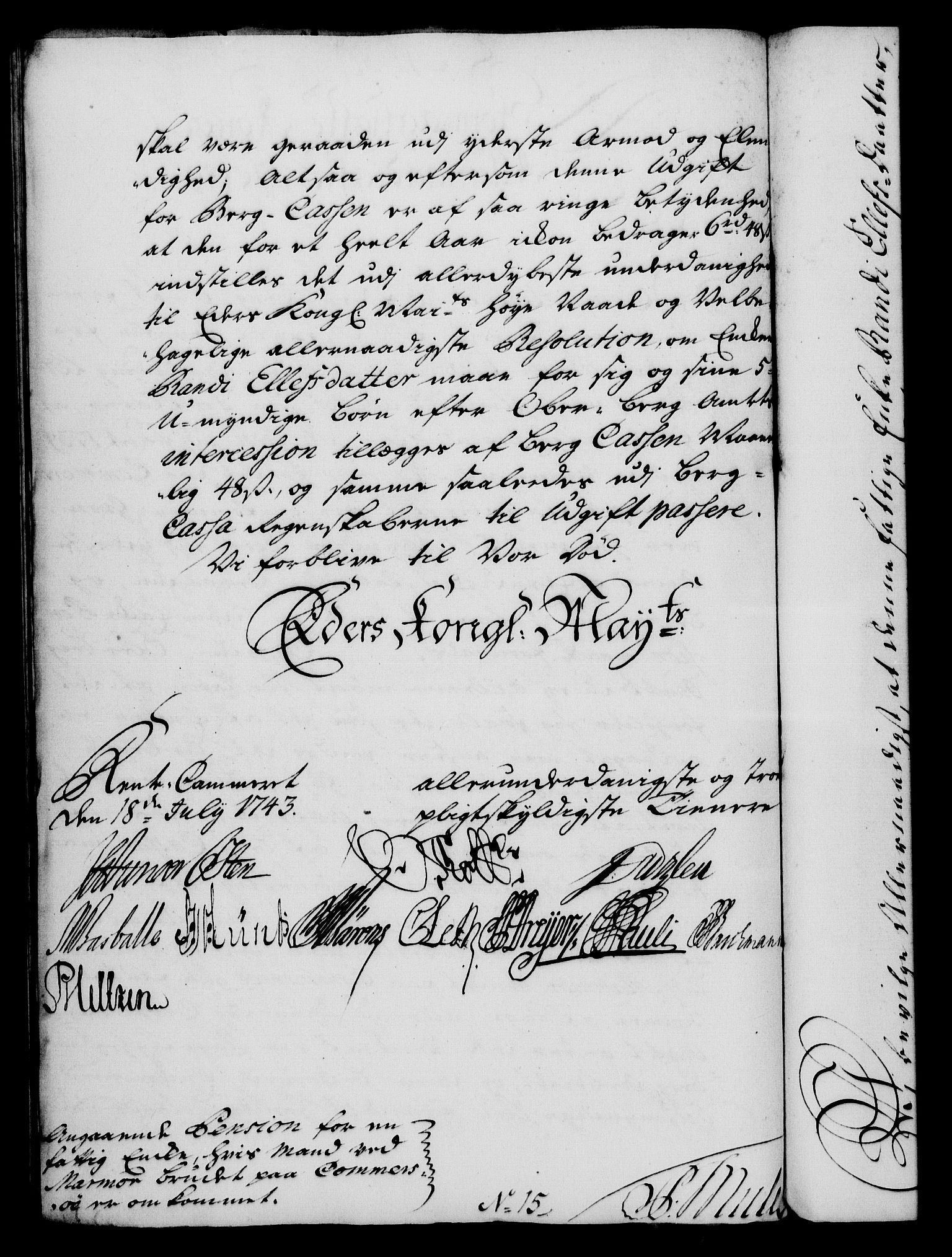 Rentekammeret, Kammerkanselliet, RA/EA-3111/G/Gf/Gfa/L0026: Norsk relasjons- og resolusjonsprotokoll (merket RK 52.26), 1743, p. 522