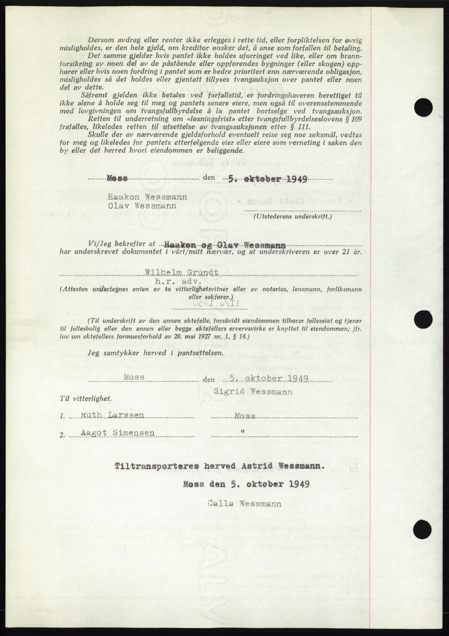 Moss sorenskriveri, SAO/A-10168: Mortgage book no. B23, 1949-1950, Diary no: : 3288/1949