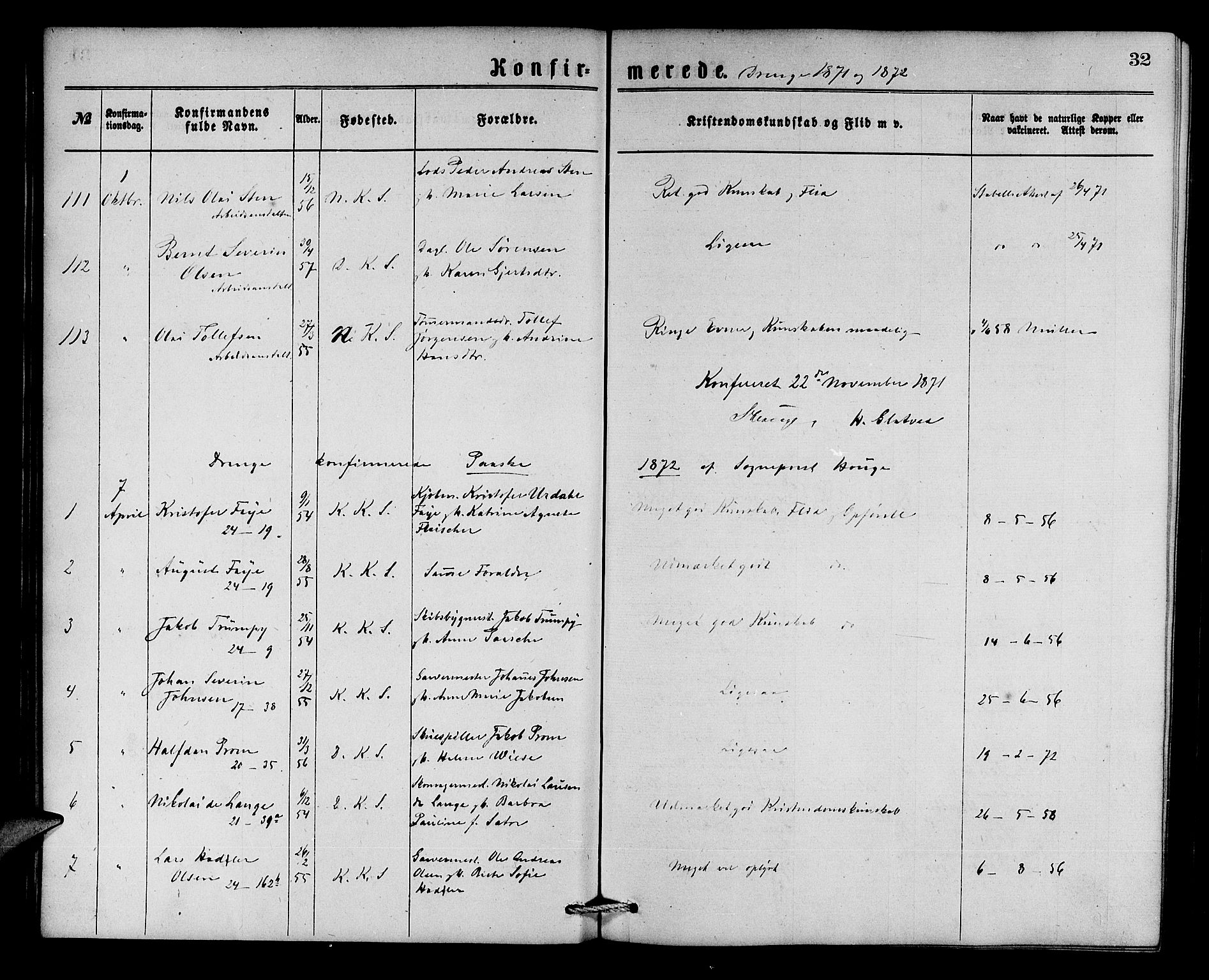 Korskirken sokneprestembete, SAB/A-76101/H/Hab: Parish register (copy) no. C 2, 1869-1879, p. 32