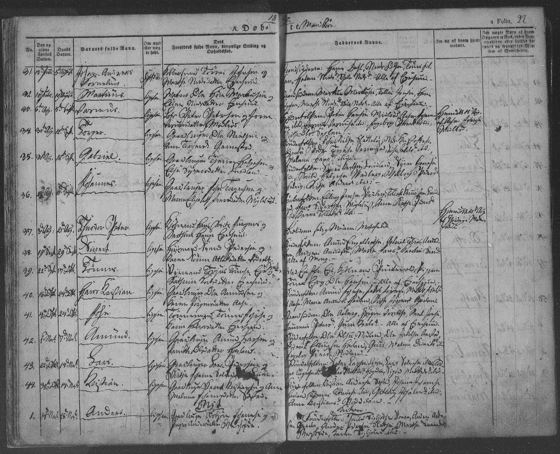 Eigersund sokneprestkontor, AV/SAST-A-101807/001/30/30BA/L0009: Parish register (official) no. A 9, 1827-1850, p. 27