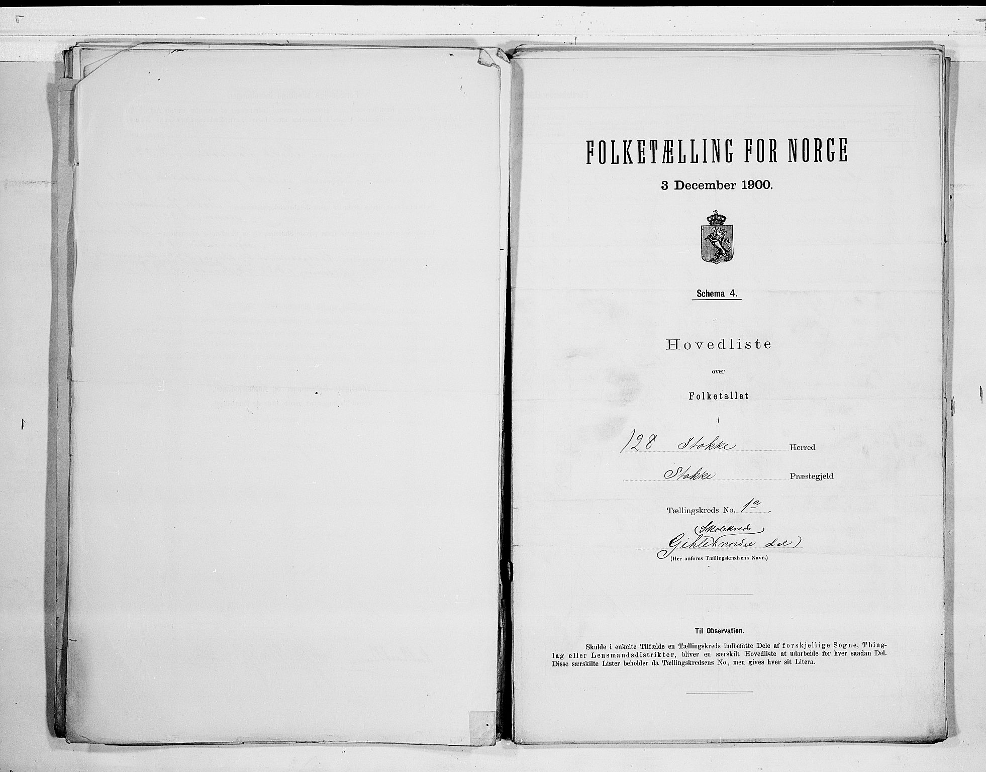 RA, 1900 census for Stokke, 1900, p. 4