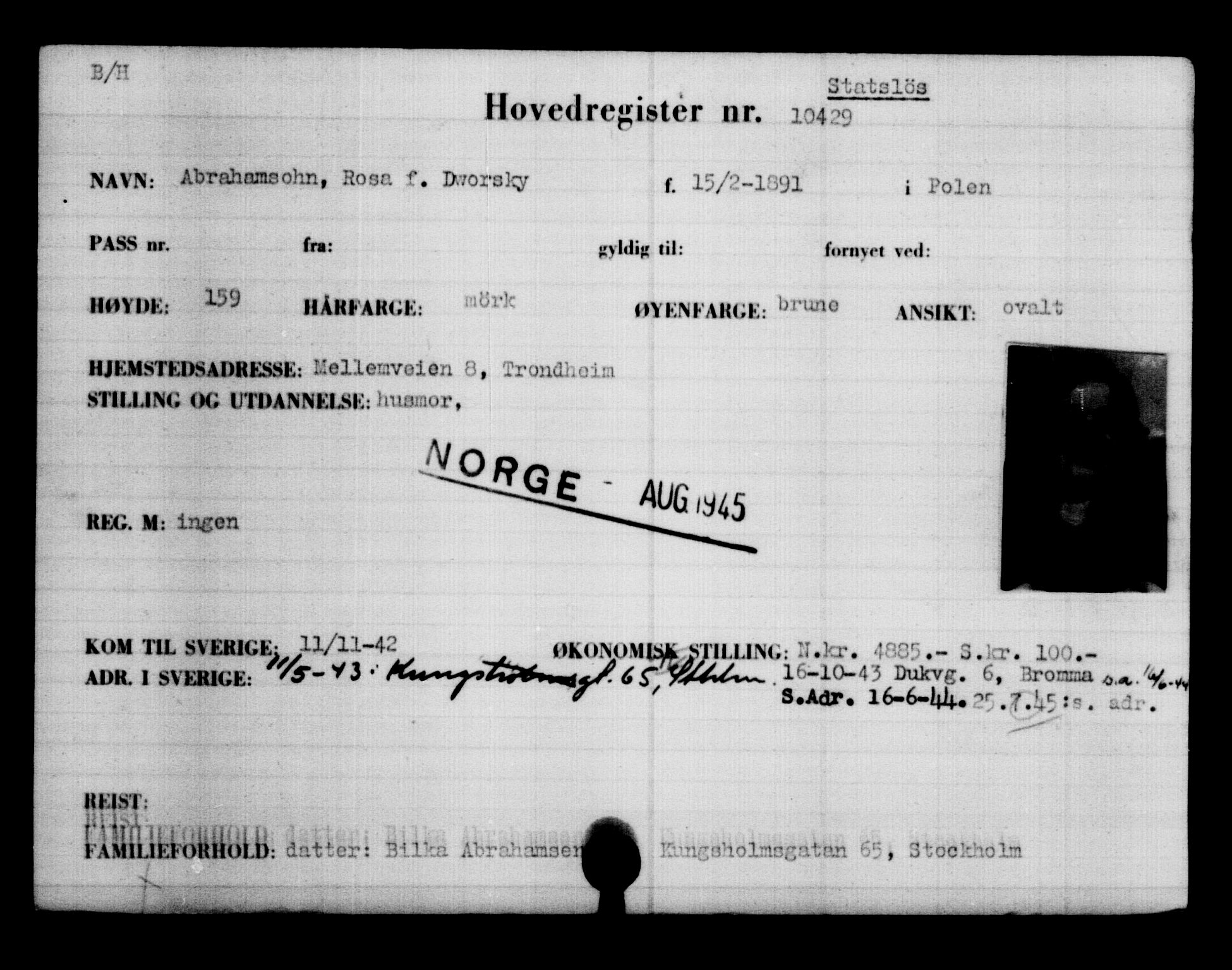 Den Kgl. Norske Legasjons Flyktningskontor, AV/RA-S-6753/V/Va/L0006: Kjesäterkartoteket.  Flyktningenr. 9400-12711, 1940-1945, p. 1182