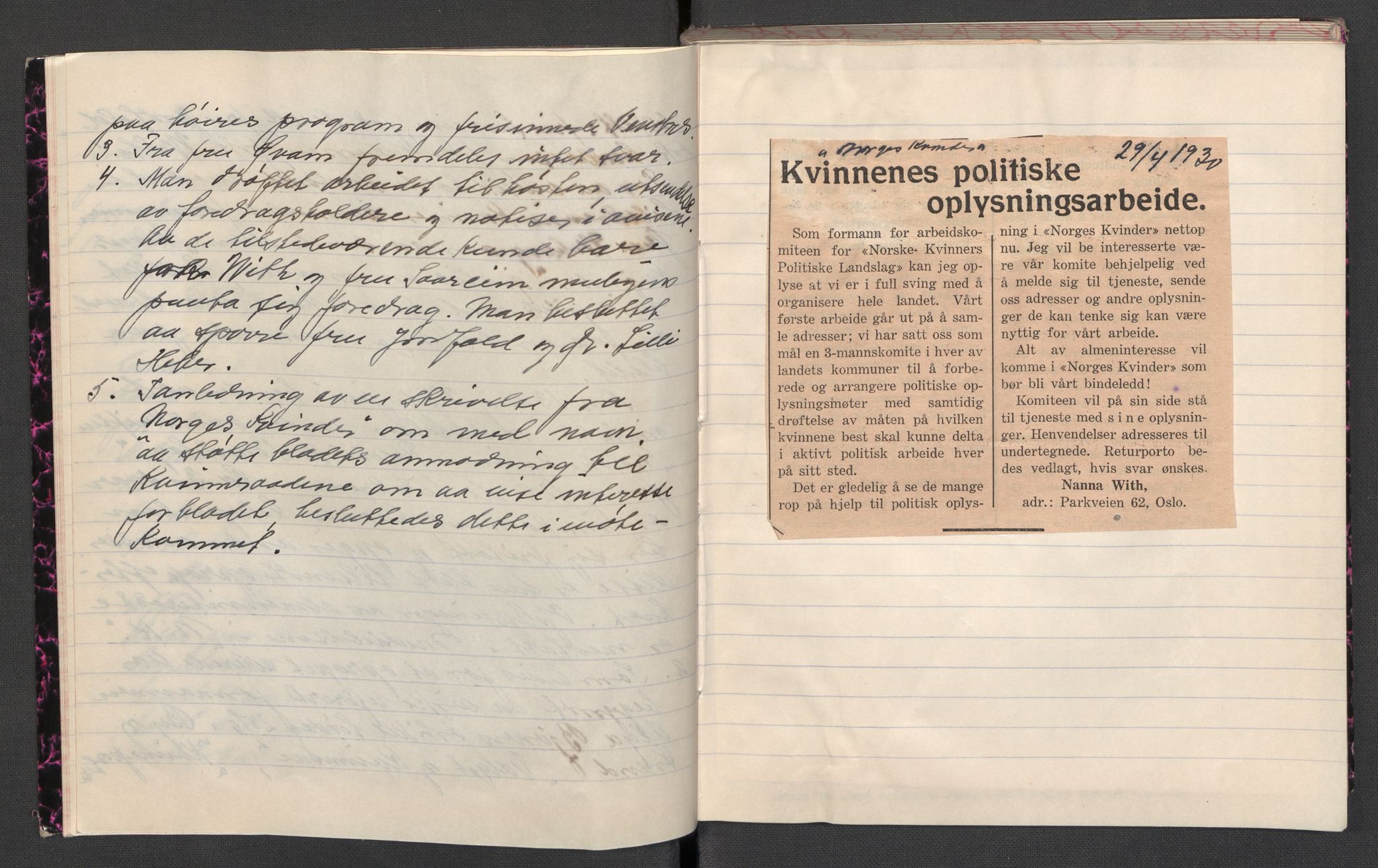 Oslo Kvinneparti, AV/RA-PA-0305/F/L0001/0001: Forhandlingsprotokoll, korrespondanse, medlemslister m.m. / Protokoll for Oslo Kvinneparti, 1927-1974, p. 125