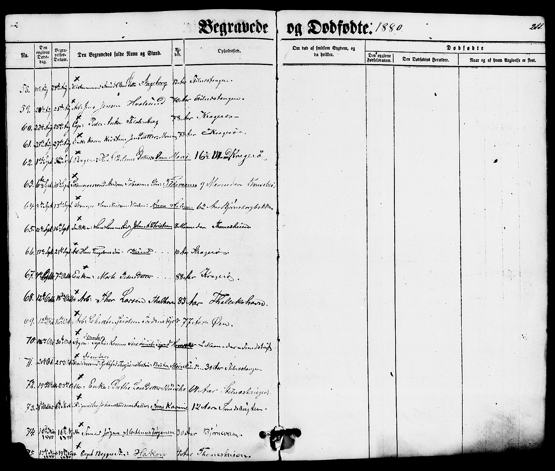 Kragerø kirkebøker, AV/SAKO-A-278/G/Ga/L0005: Parish register (copy) no. 5, 1865-1881, p. 288