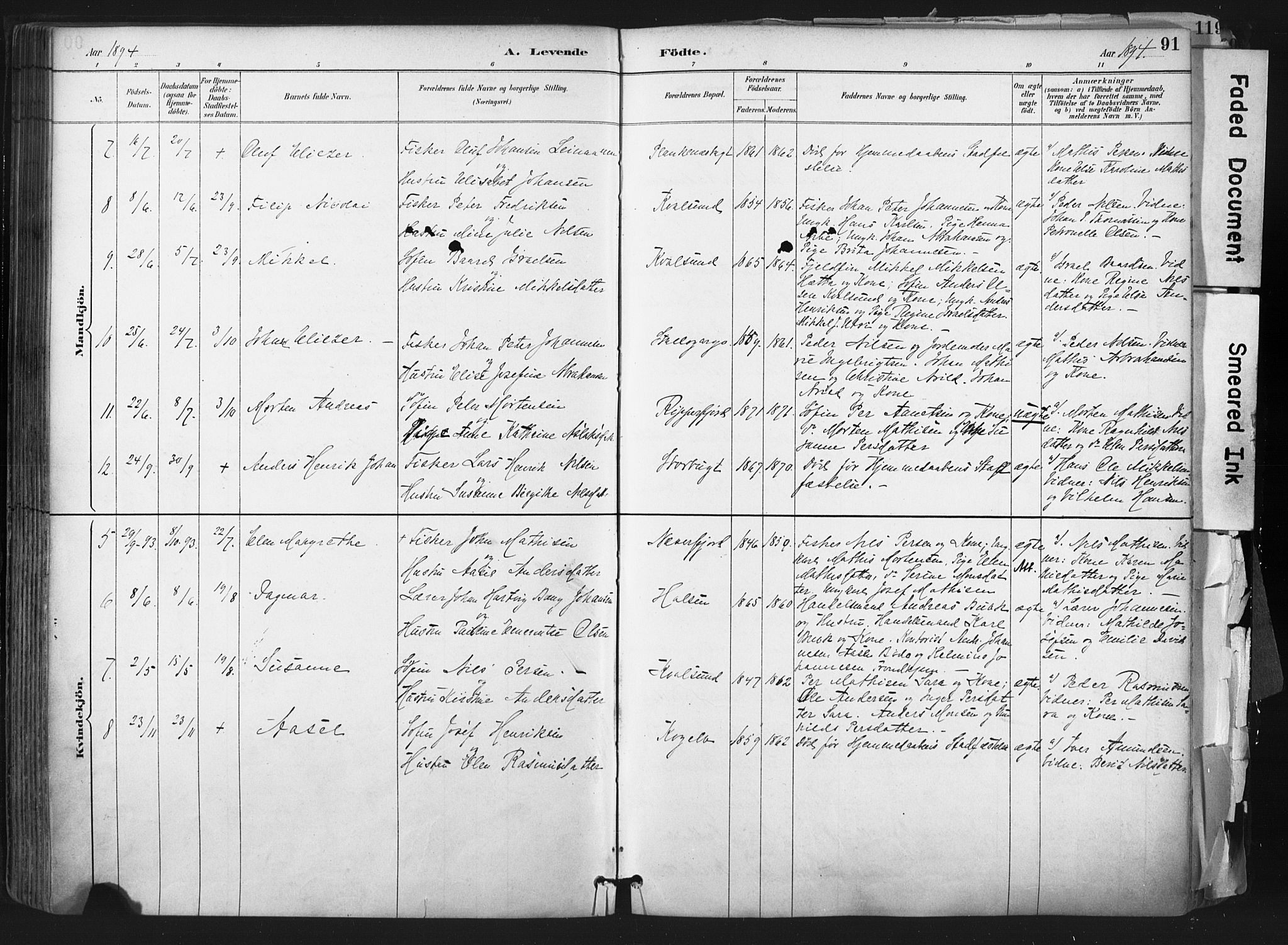 Hammerfest sokneprestkontor, SATØ/S-1347: Parish register (official) no. 11 /2, 1885-1897, p. 91