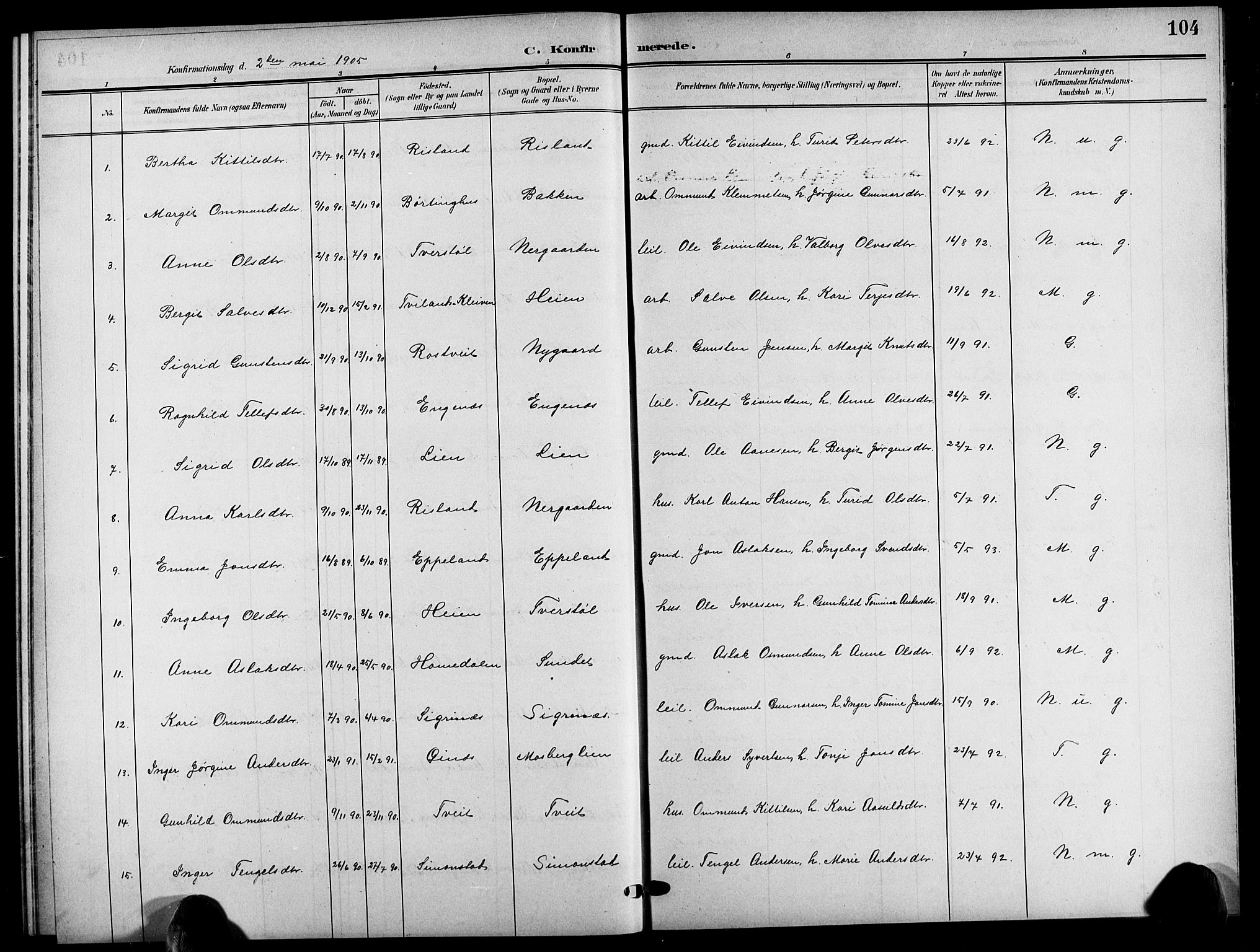 Åmli sokneprestkontor, SAK/1111-0050/F/Fb/Fbc/L0005: Parish register (copy) no. B 5, 1903-1916, p. 104