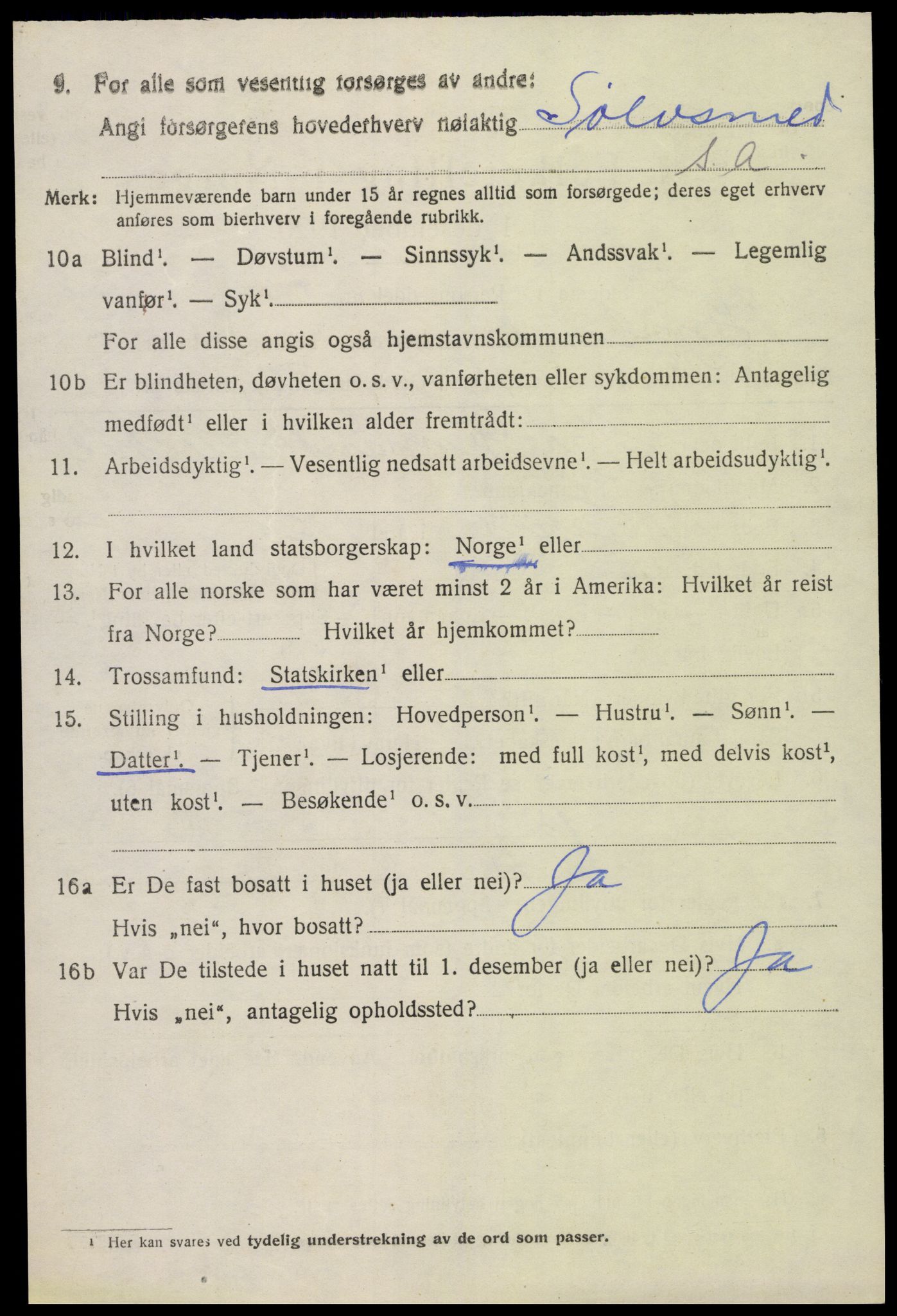 SAK, 1920 census for Bygland, 1920, p. 2804