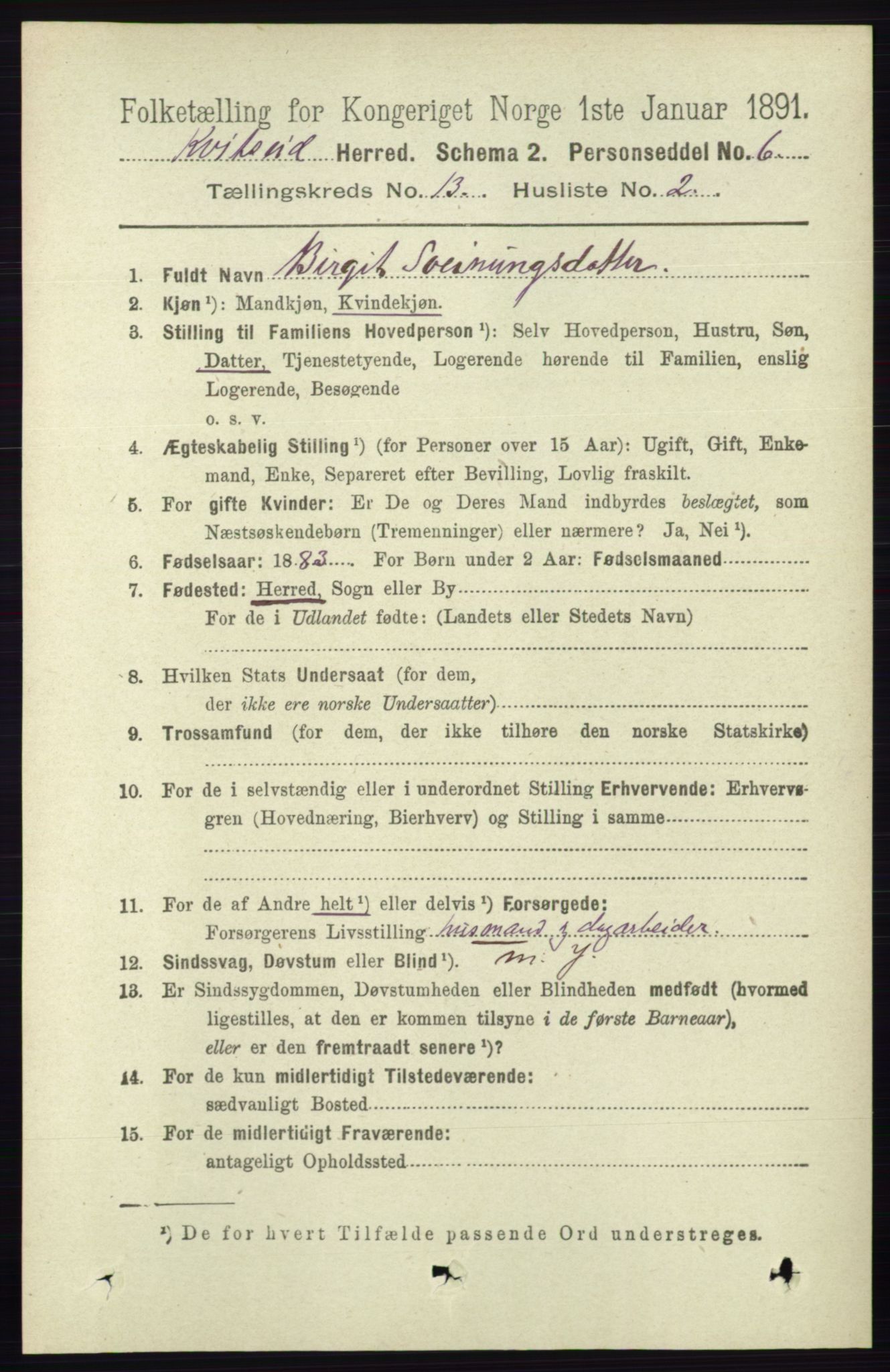 RA, 1891 census for 0829 Kviteseid, 1891, p. 3093