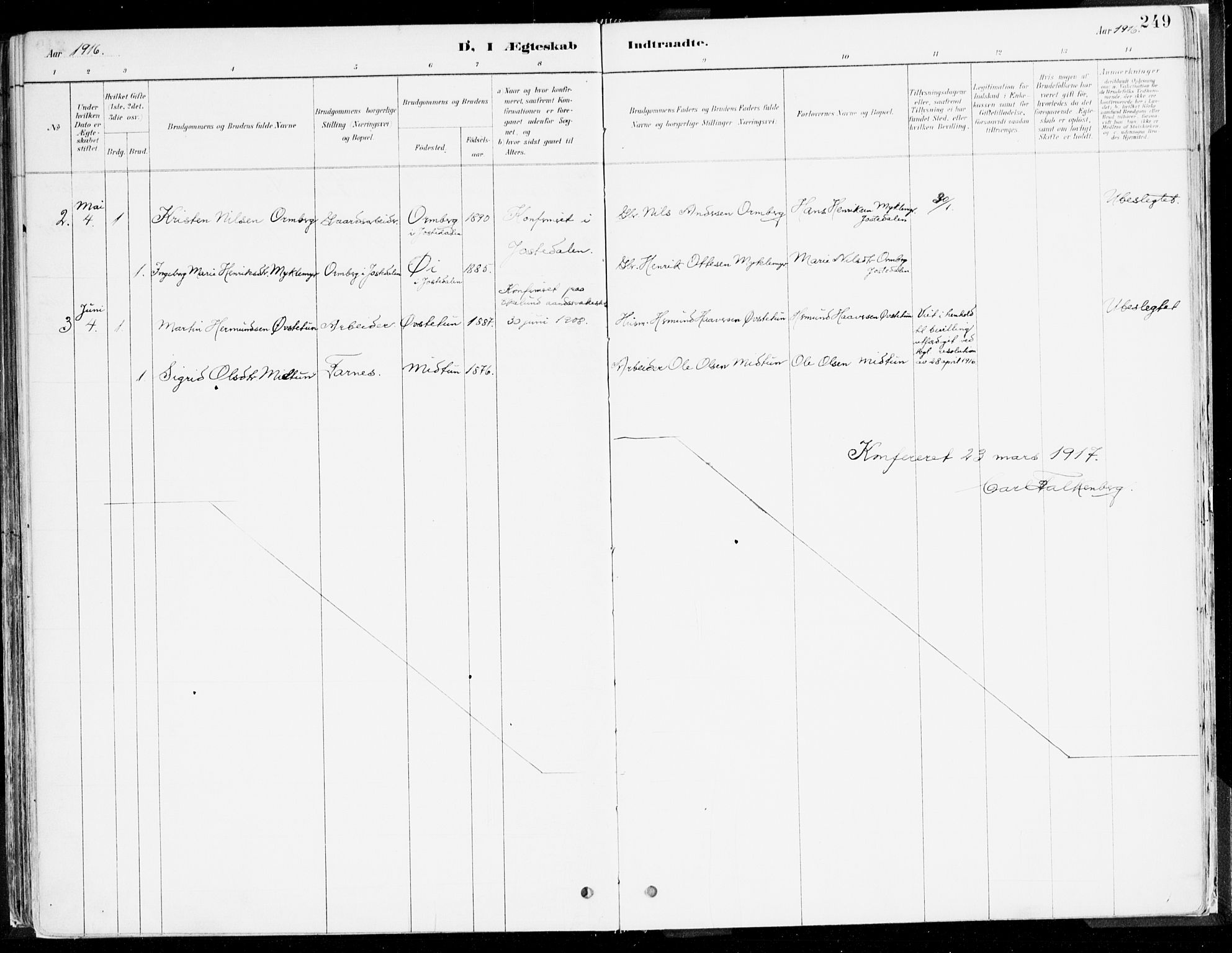 Årdal sokneprestembete, SAB/A-81701: Parish register (official) no. A 5, 1887-1917, p. 249