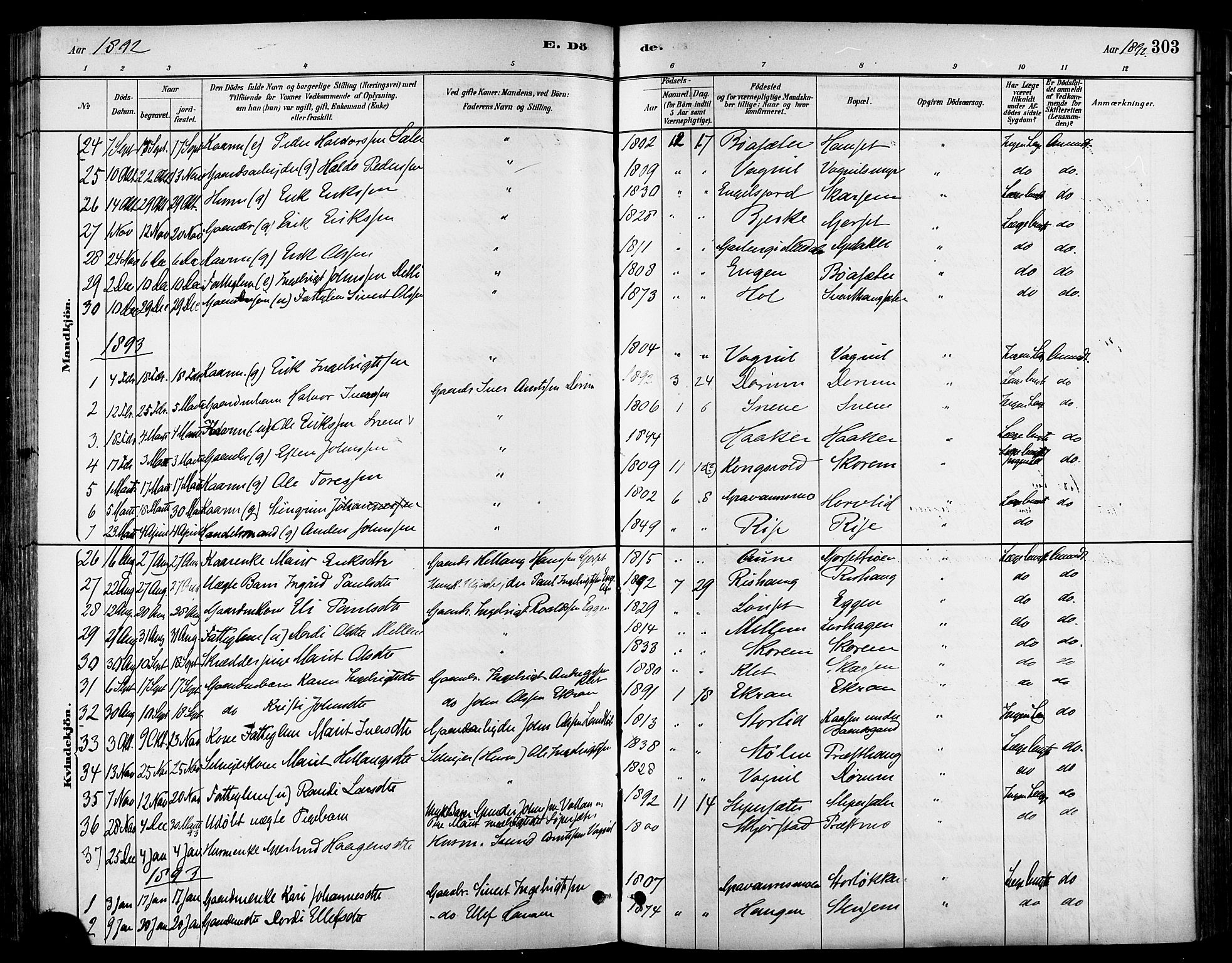 Ministerialprotokoller, klokkerbøker og fødselsregistre - Sør-Trøndelag, AV/SAT-A-1456/678/L0901: Parish register (official) no. 678A10, 1881-1894, p. 303