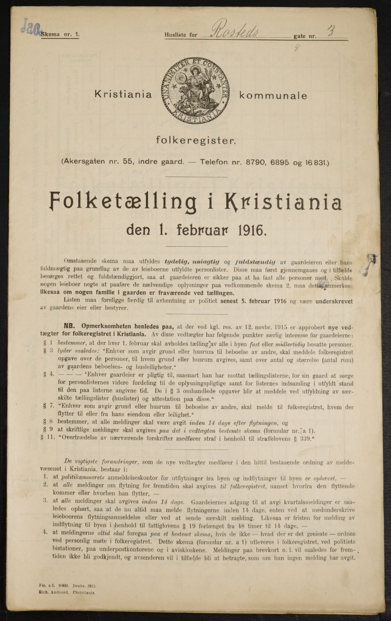 OBA, Municipal Census 1916 for Kristiania, 1916, p. 86374