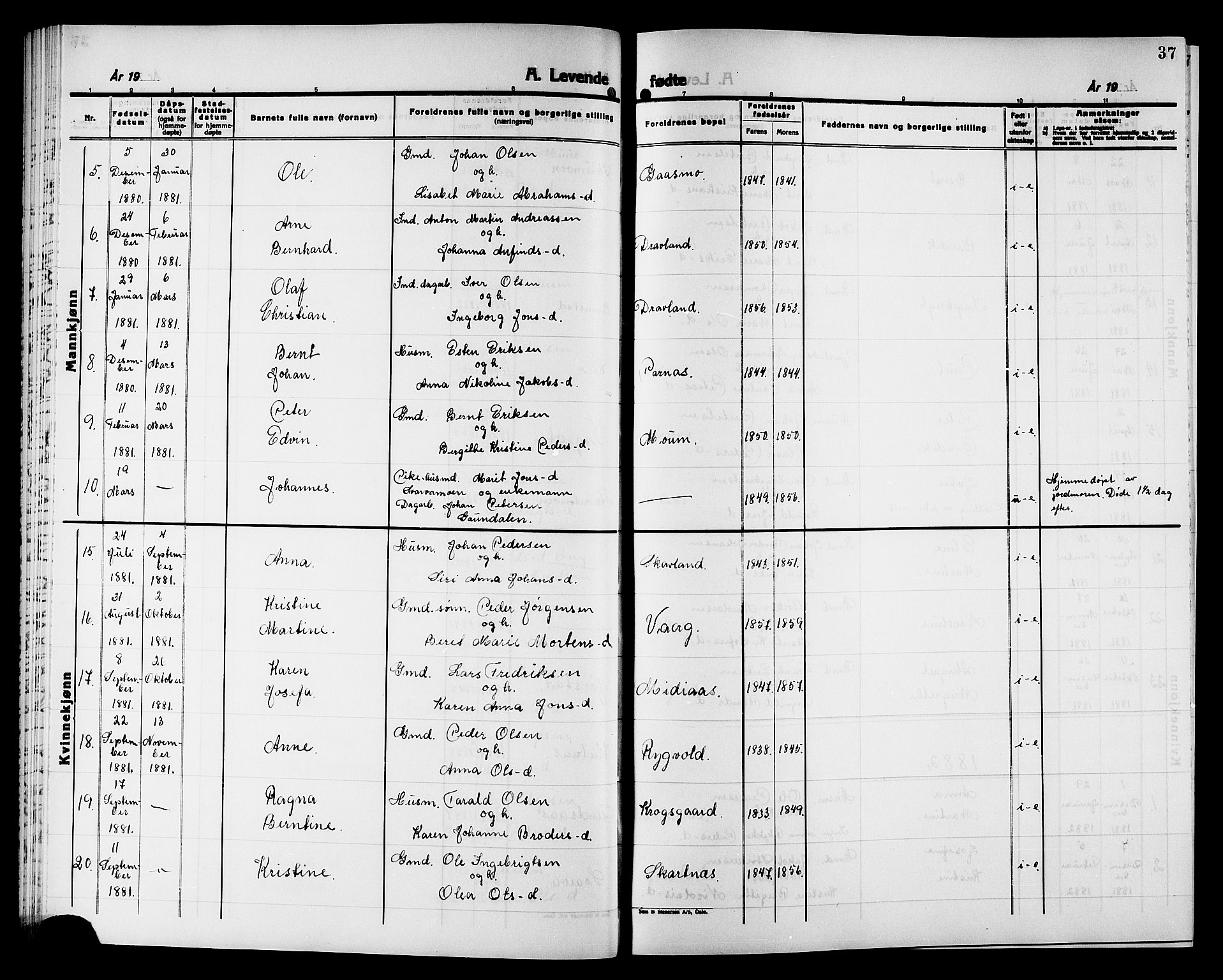 Ministerialprotokoller, klokkerbøker og fødselsregistre - Nord-Trøndelag, AV/SAT-A-1458/749/L0486: Parish register (official) no. 749D02, 1873-1887, p. 37