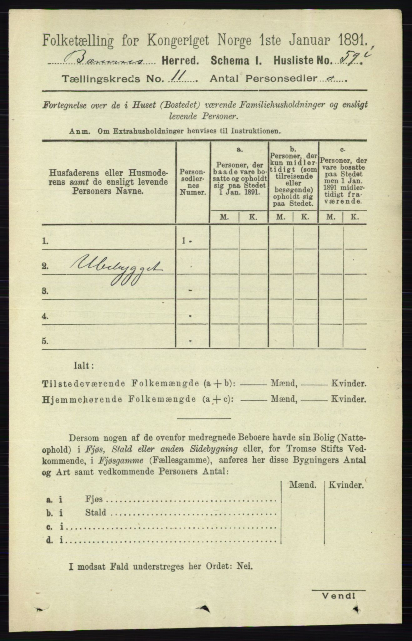 RA, 1891 census for 0219 Bærum, 1891, p. 7182