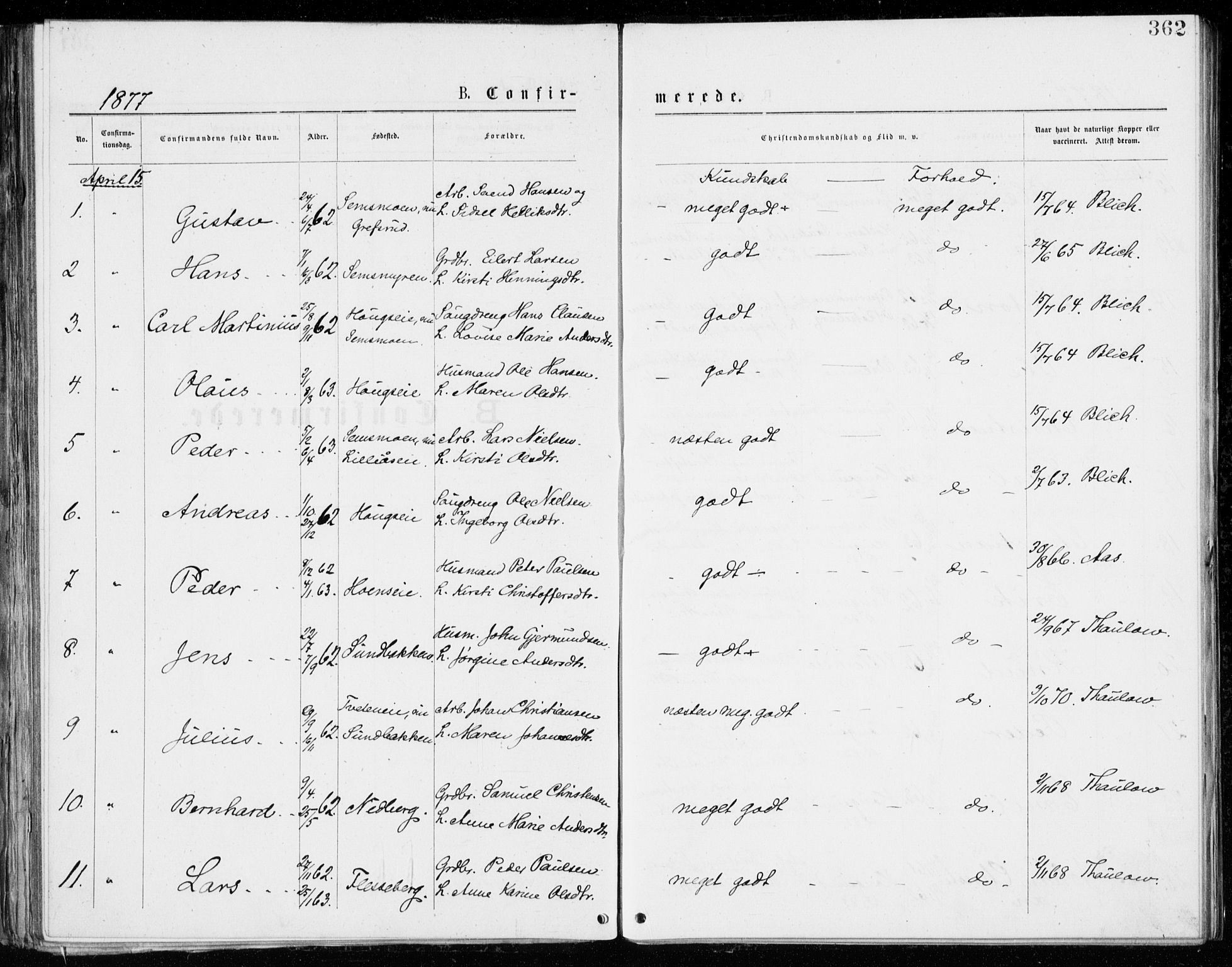 Eiker kirkebøker, SAKO/A-4/G/Ga/L0004: Parish register (copy) no. I 4, 1877-1877, p. 362