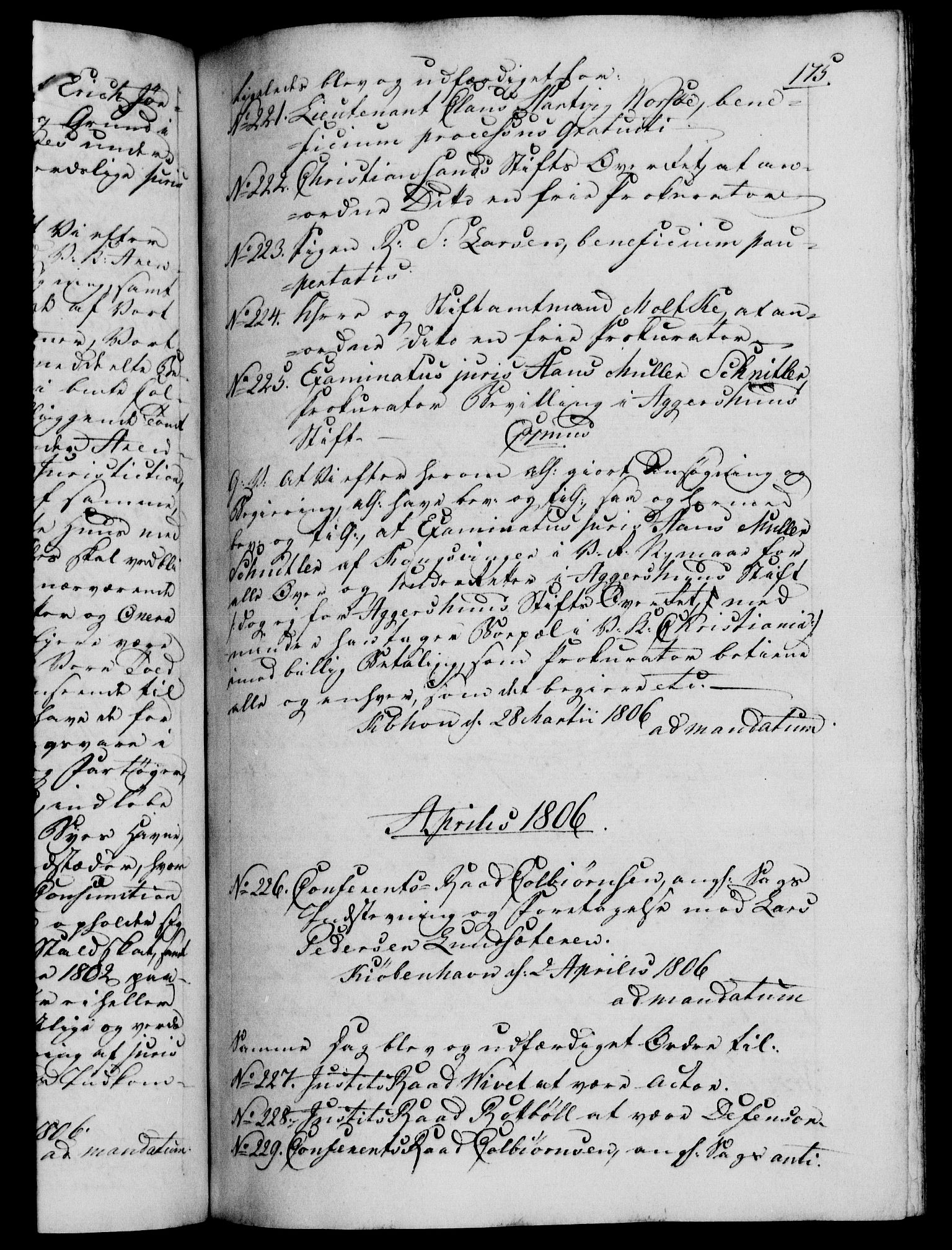 Danske Kanselli 1800-1814, AV/RA-EA-3024/H/Hf/Hfb/Hfba/L0003: Registranter, 1805-1807, p. 175a