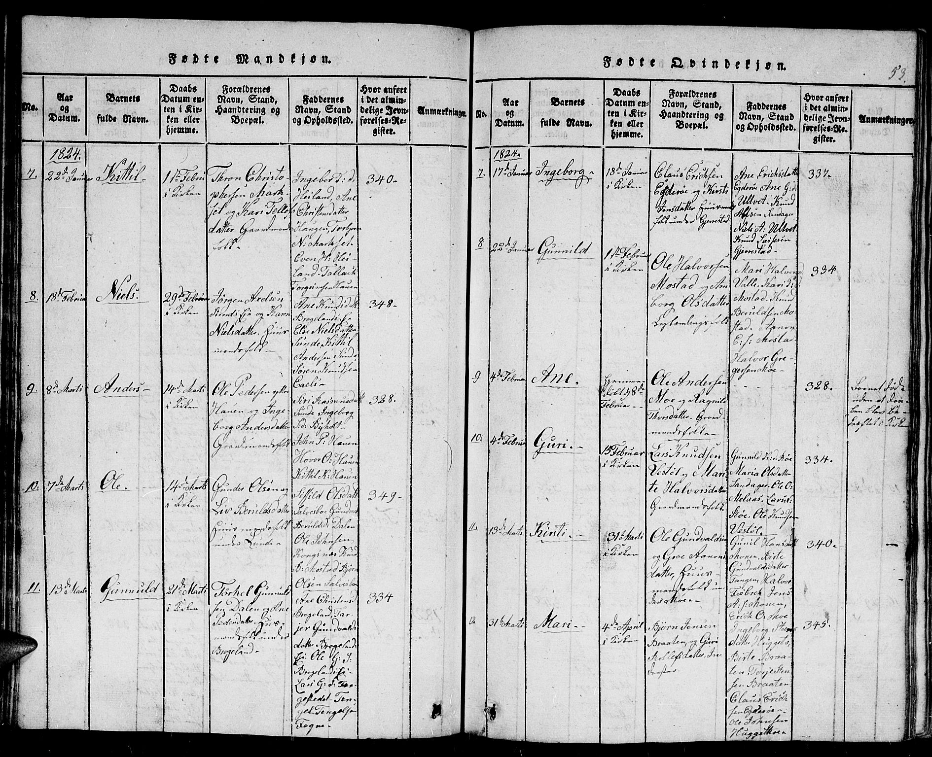 Gjerstad sokneprestkontor, SAK/1111-0014/F/Fb/Fba/L0002: Parish register (copy) no. B 2, 1816-1845, p. 53