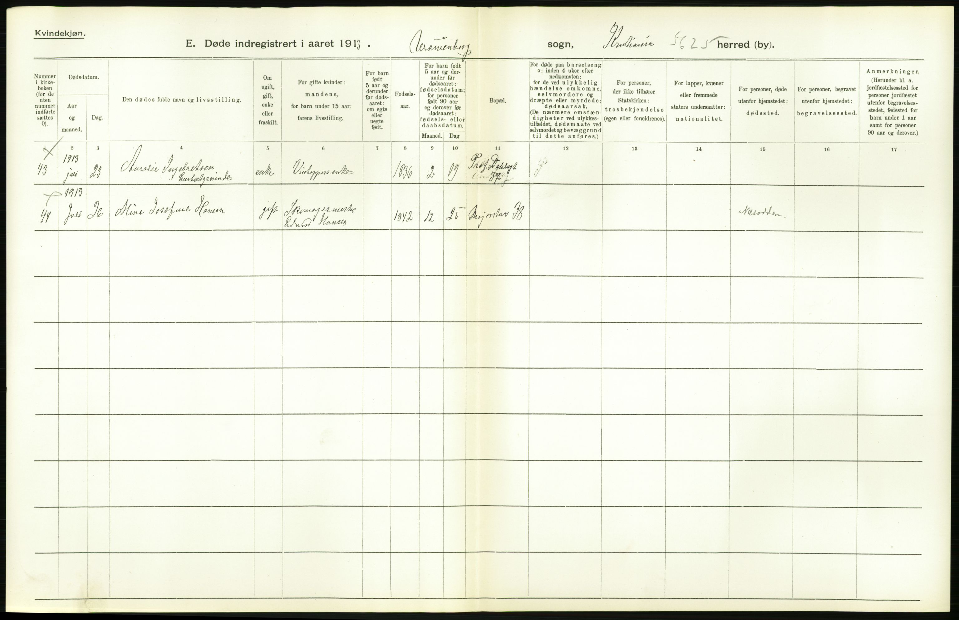 Statistisk sentralbyrå, Sosiodemografiske emner, Befolkning, AV/RA-S-2228/D/Df/Dfb/Dfbc/L0009: Kristiania: Døde., 1913, p. 12
