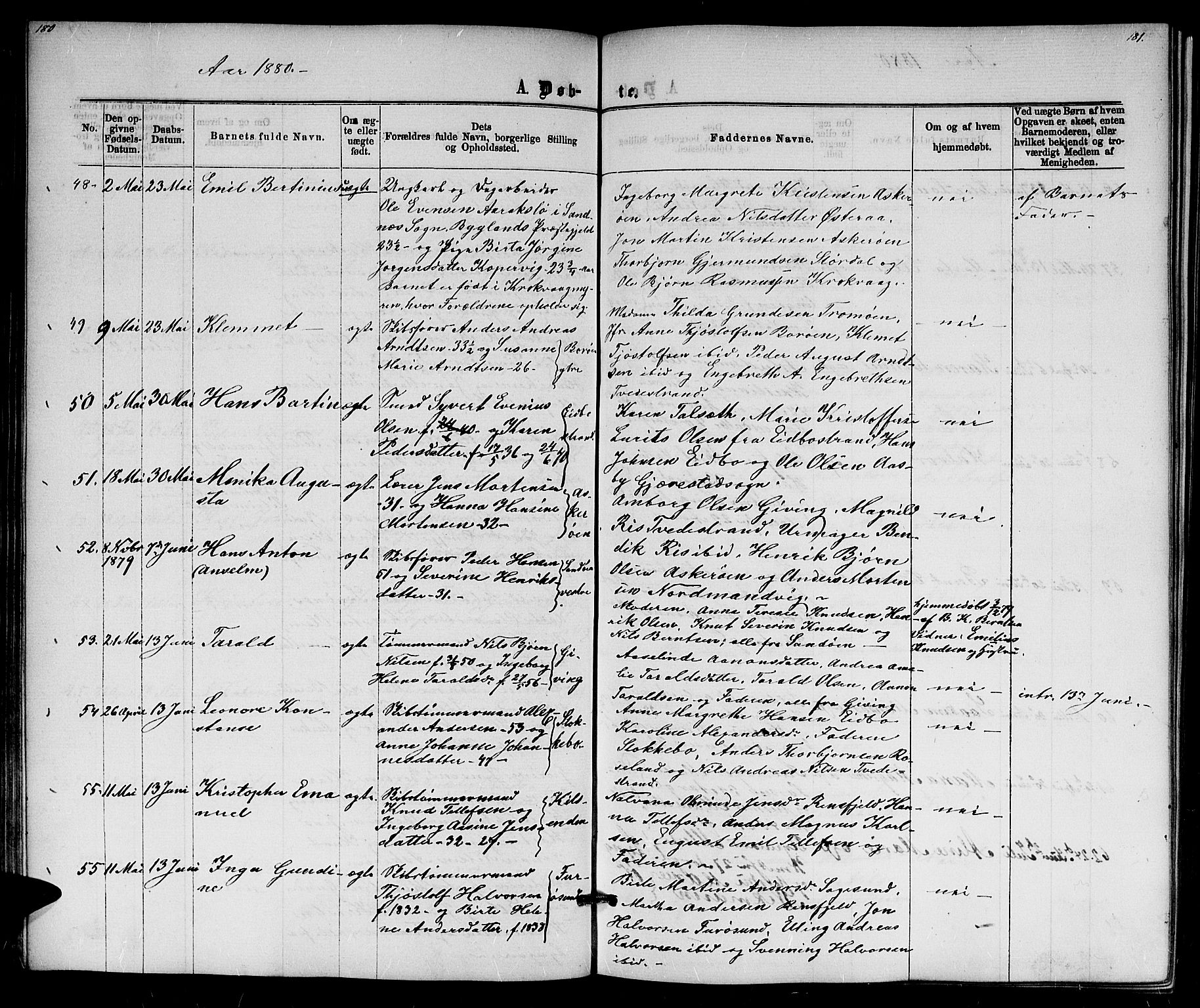 Dypvåg sokneprestkontor, AV/SAK-1111-0007/F/Fb/Fba/L0012: Parish register (copy) no. B 12, 1872-1886, p. 180-181