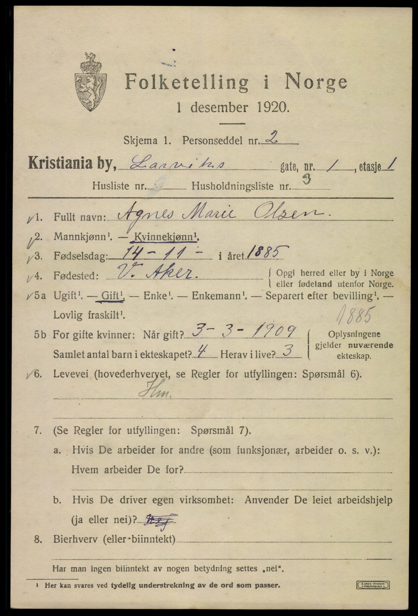 SAO, 1920 census for Kristiania, 1920, p. 361417