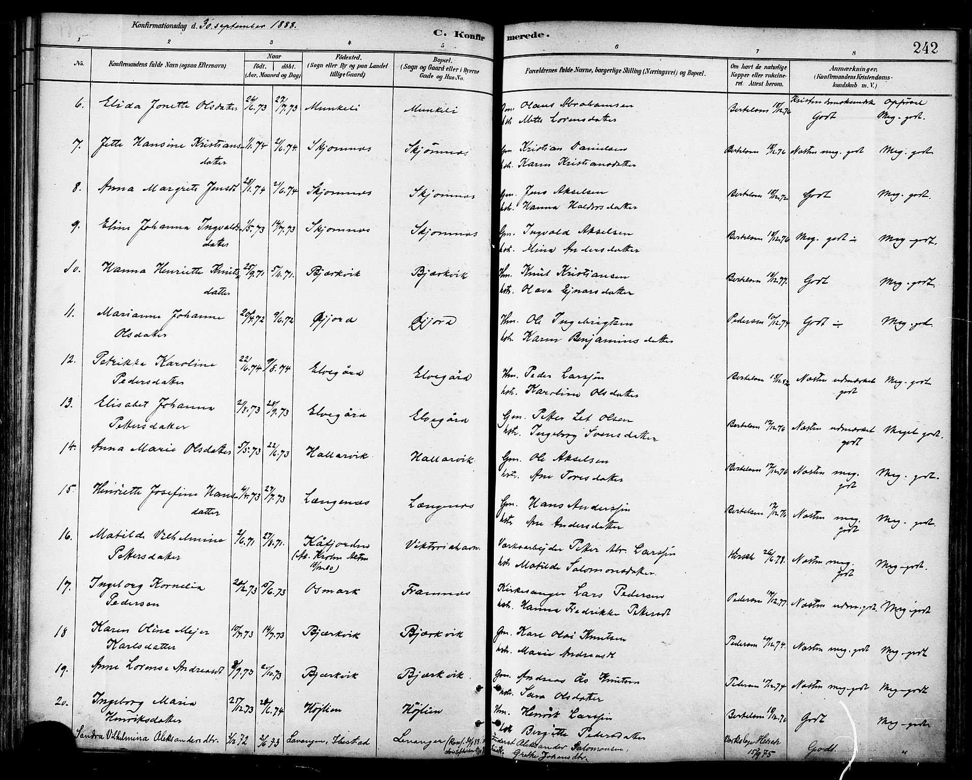 Ministerialprotokoller, klokkerbøker og fødselsregistre - Nordland, AV/SAT-A-1459/866/L0938: Parish register (official) no. 866A01, 1879-1893, p. 242