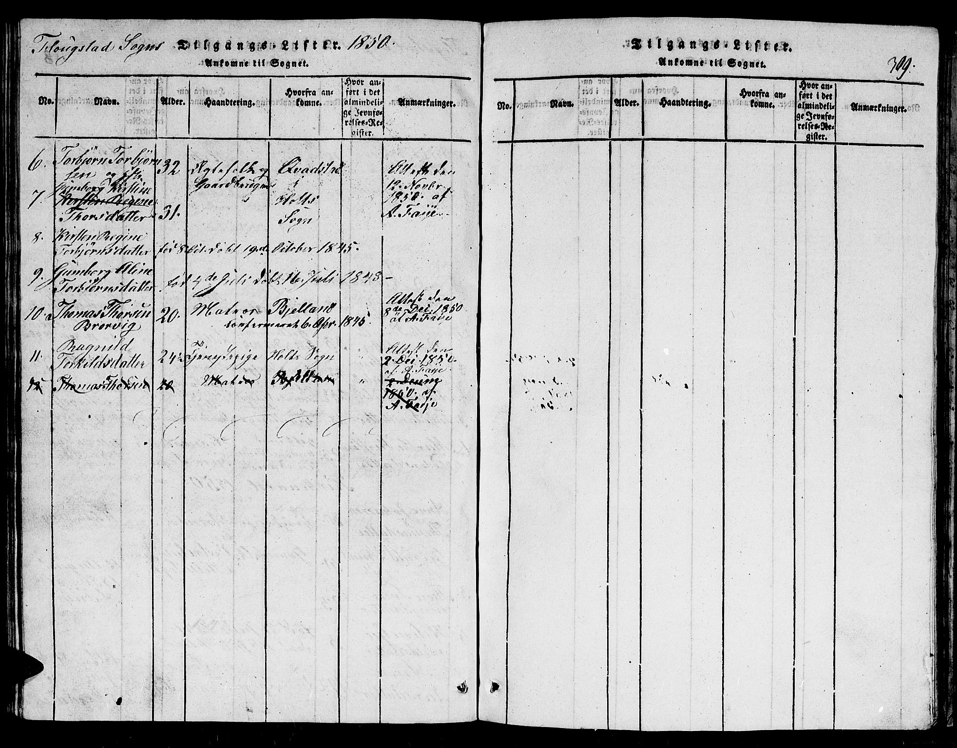 Dypvåg sokneprestkontor, AV/SAK-1111-0007/F/Fb/Fbb/L0001: Parish register (copy) no. B 1, 1816-1850, p. 309