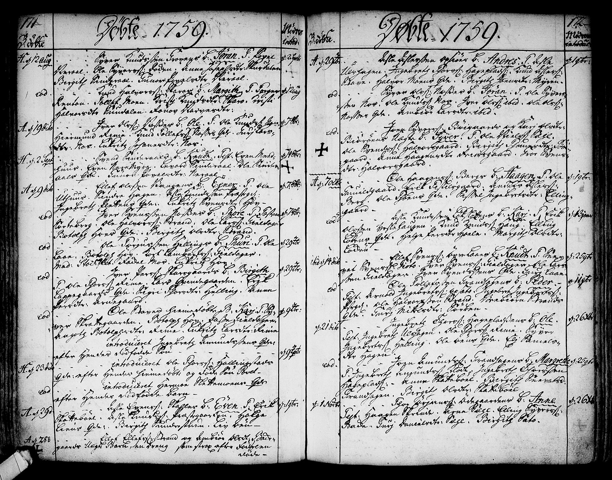 Ål kirkebøker, SAKO/A-249/F/Fa/L0001: Parish register (official) no. I 1, 1744-1769, p. 171-172