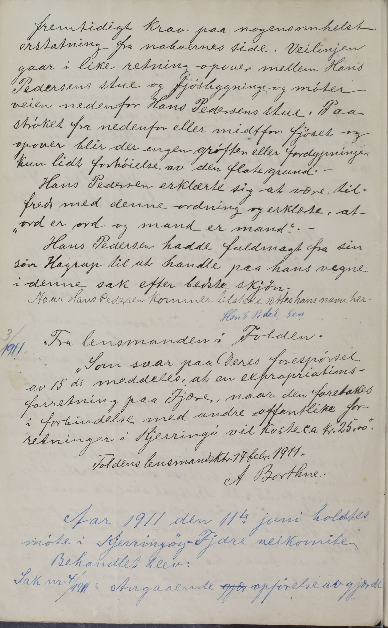 Kjerringøy kommune. Formannskapet, AIN/K-18441.150/A/Aa/L0001: Protokoll for veilinjen. Fjære-Kjerringøy, 1911-1912