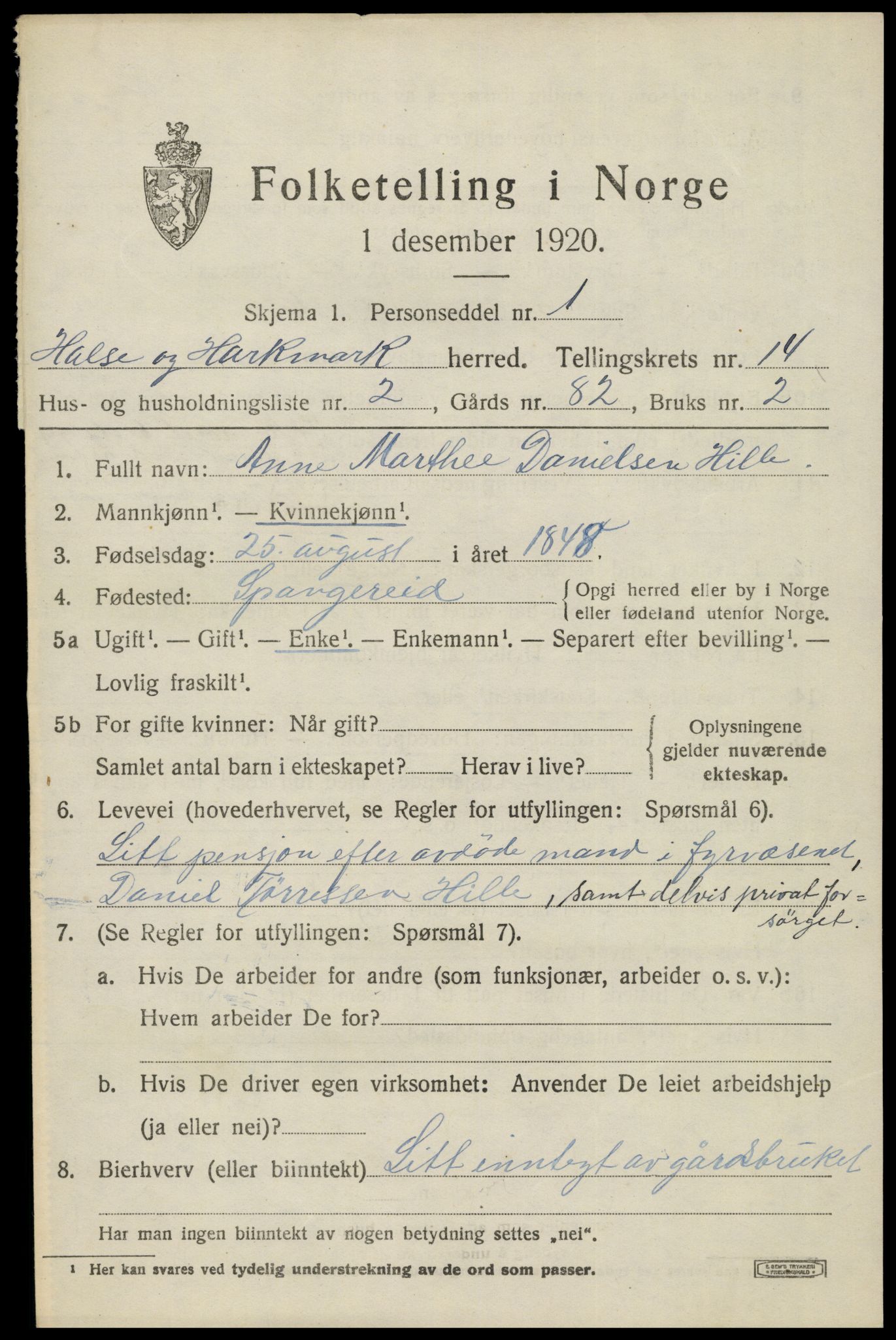 SAK, 1920 census for Halse og Harkmark, 1920, p. 7609